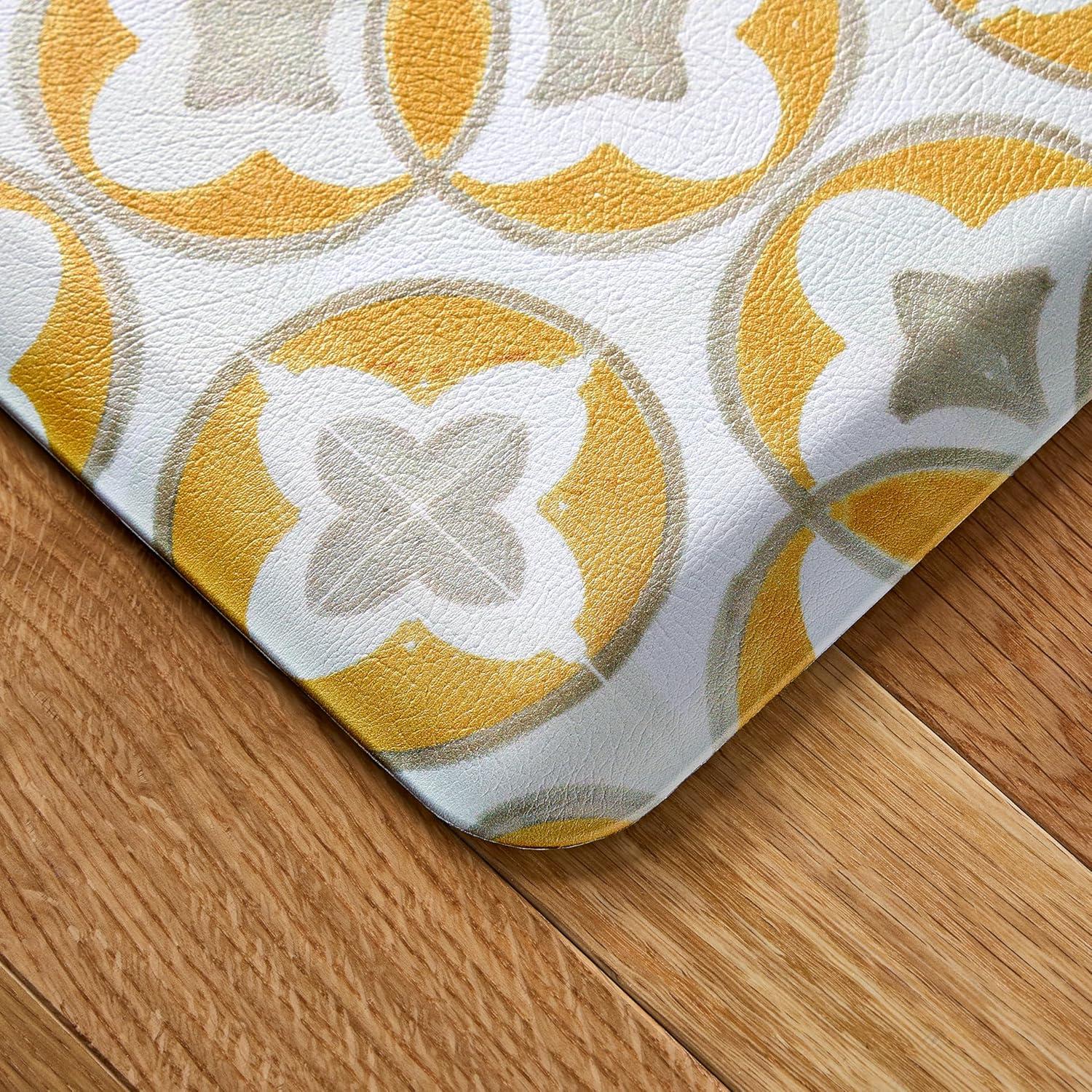 Yellow and Gray Geo Trellis Anti-Fatigue Kitchen Mat, 20"x55"