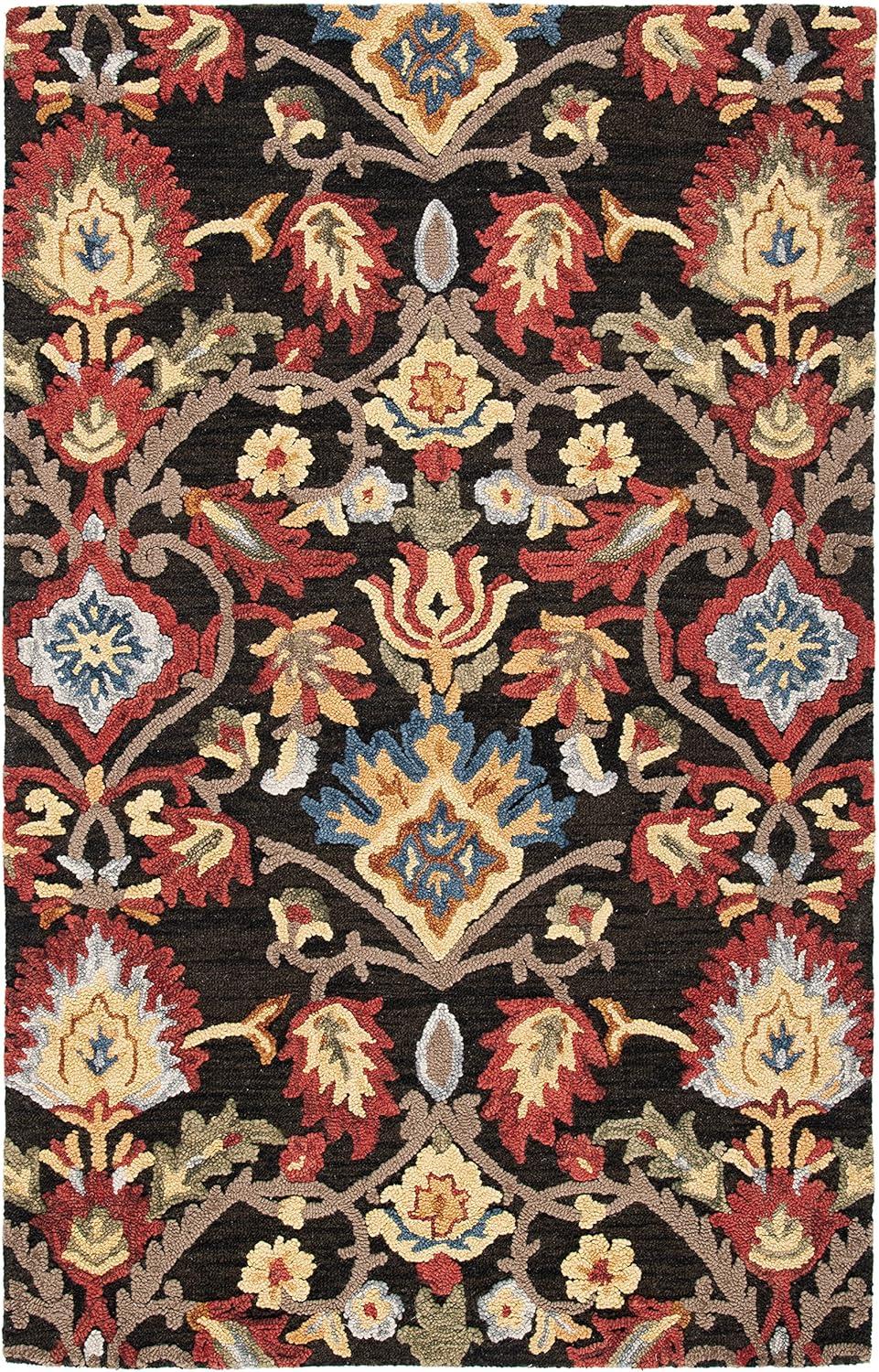 SAFAVIEH Blossom Lennon Floral Wool Area Rug, Navy/Multi, 9' x 9' Round