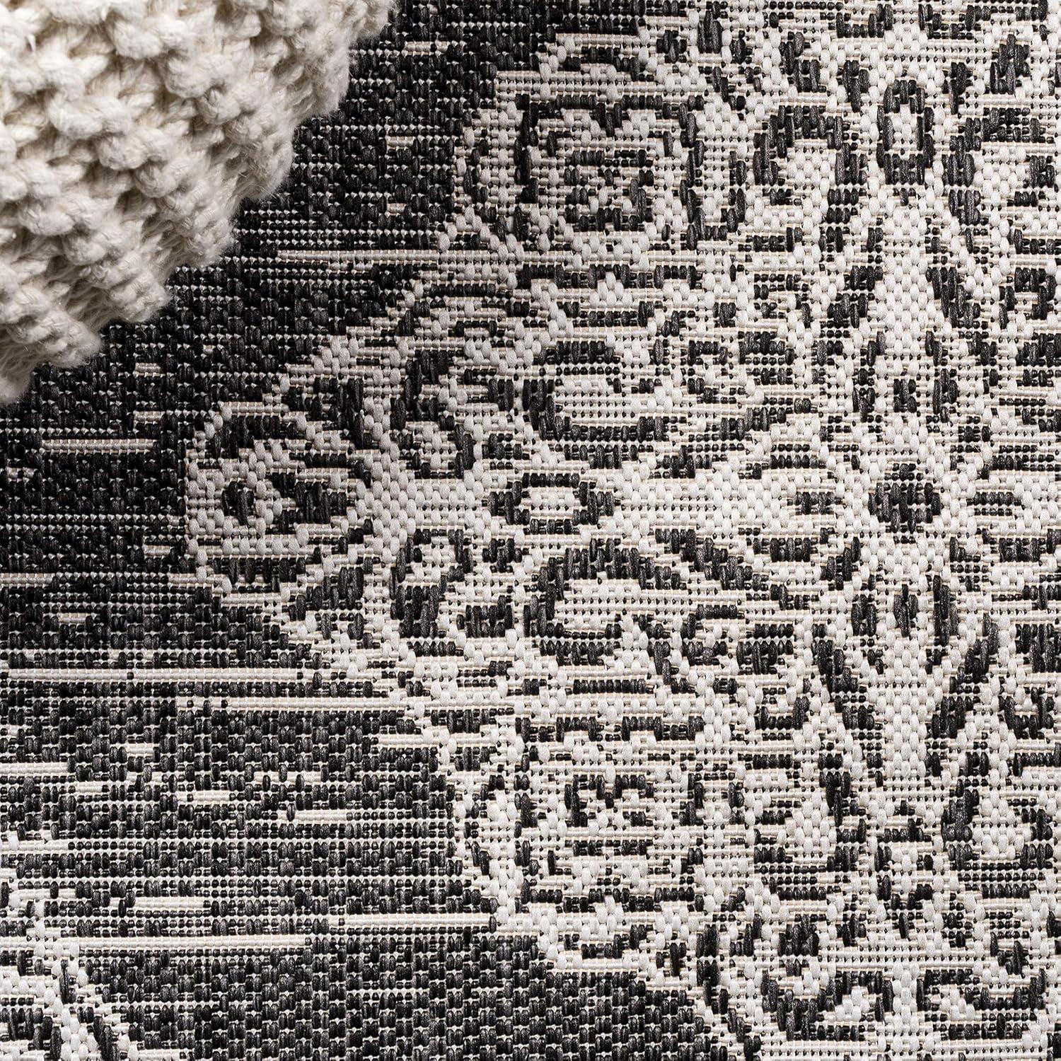 2'x10' Tuscany Ornate Medallions Indoor/Outdoor Runner Rug, Black/Ivory - JONATHAN Y