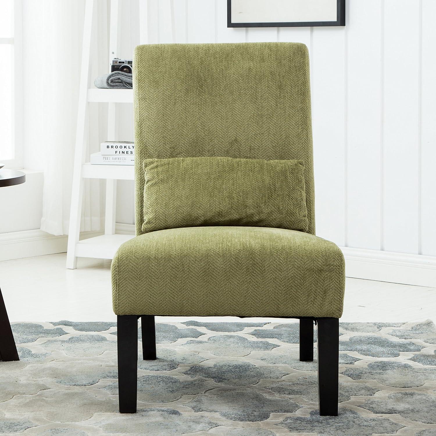 Pisano Contemporary Chenille Fabric Armless Accent Chair with Pillow in Green