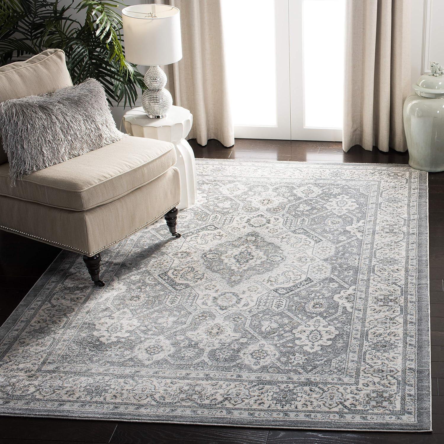 Isabella ISA916 Power Loomed Area Rug - Grey/Cream - 4'x4' - Safavieh.