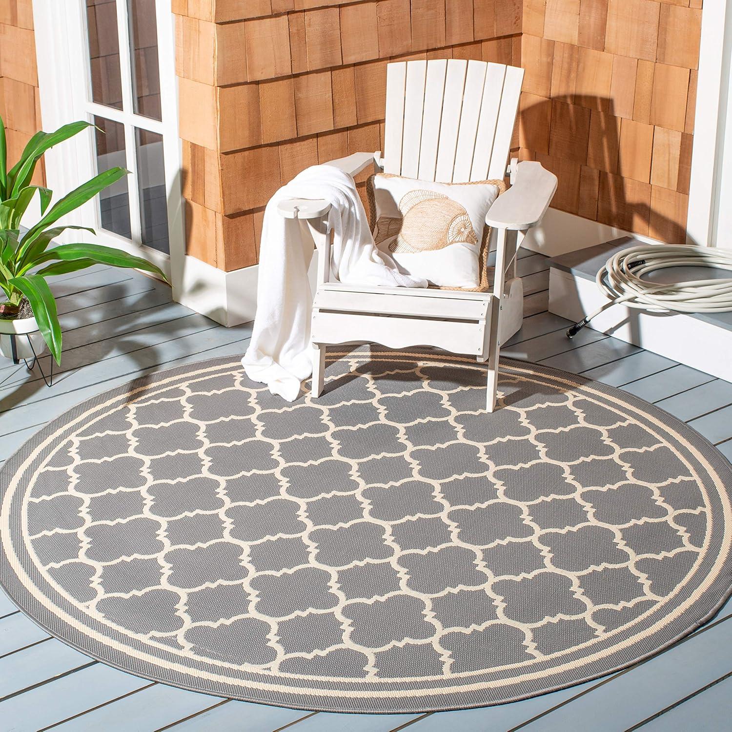 Courtyard CY6918 Power Loomed Indoor/Outdoor Area Rug - Anthracite/Beige - 5'3" round - Safavieh.