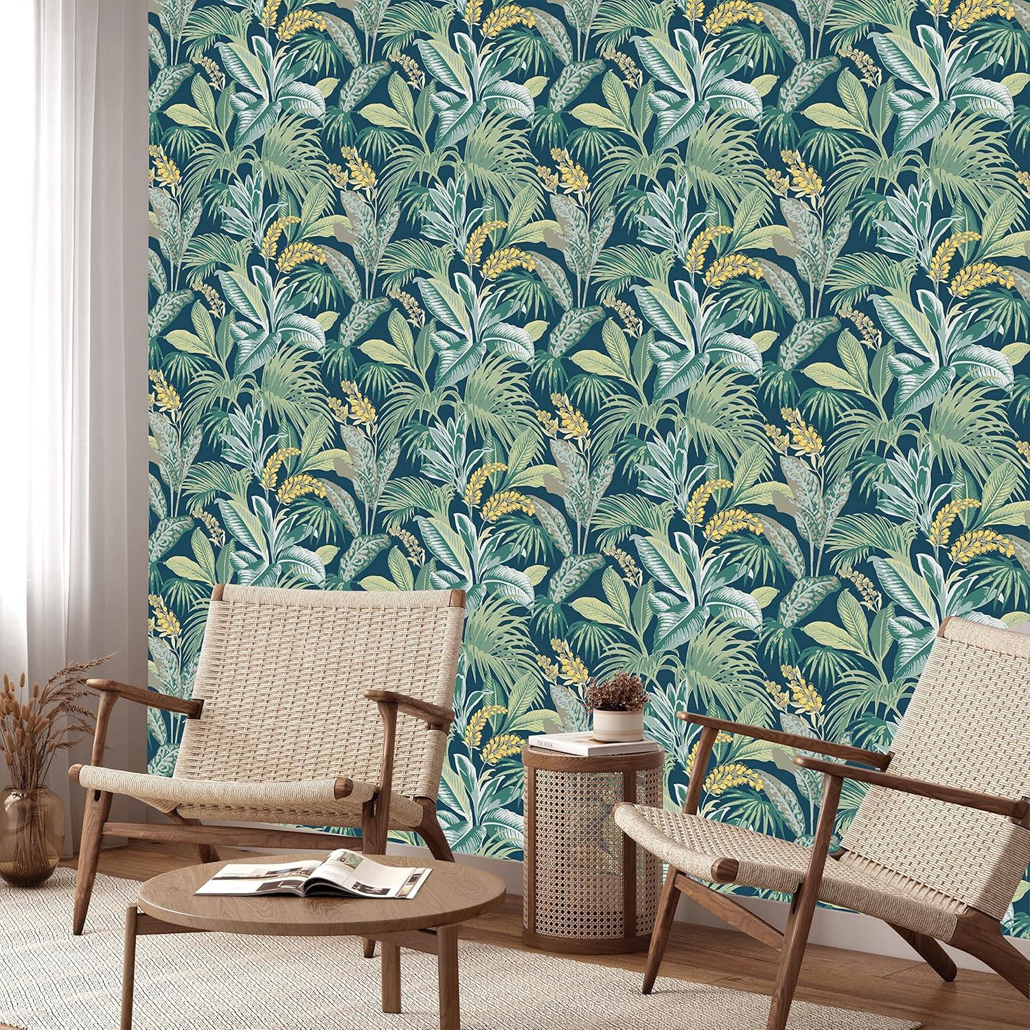 Navy Nights Havana Palm Vinyl Peel and Stick Wallpaper Roll (Covers 28 sq. ft.)