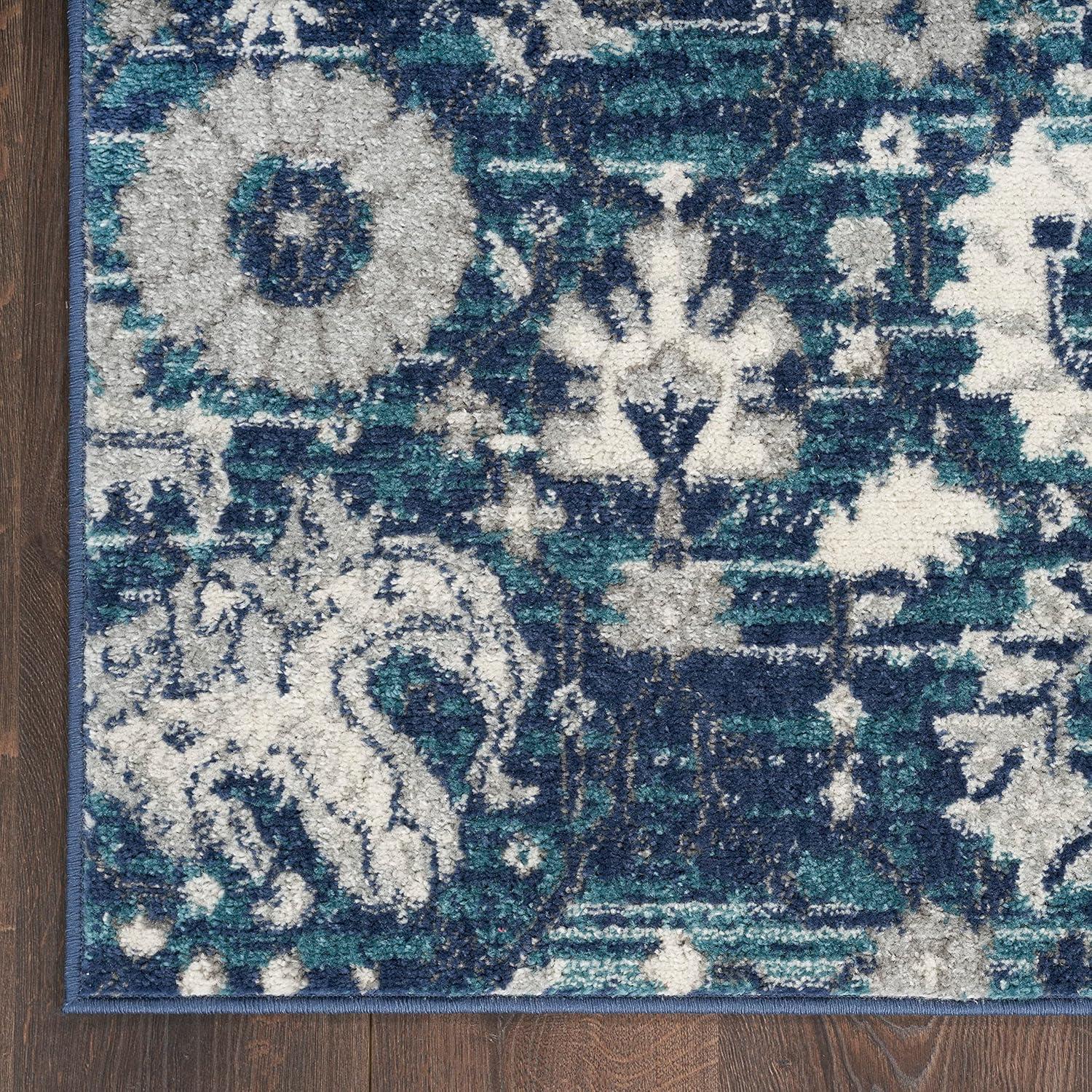 Boho Chic Denim Blue Floral 8' x 10' Easy-Care Area Rug