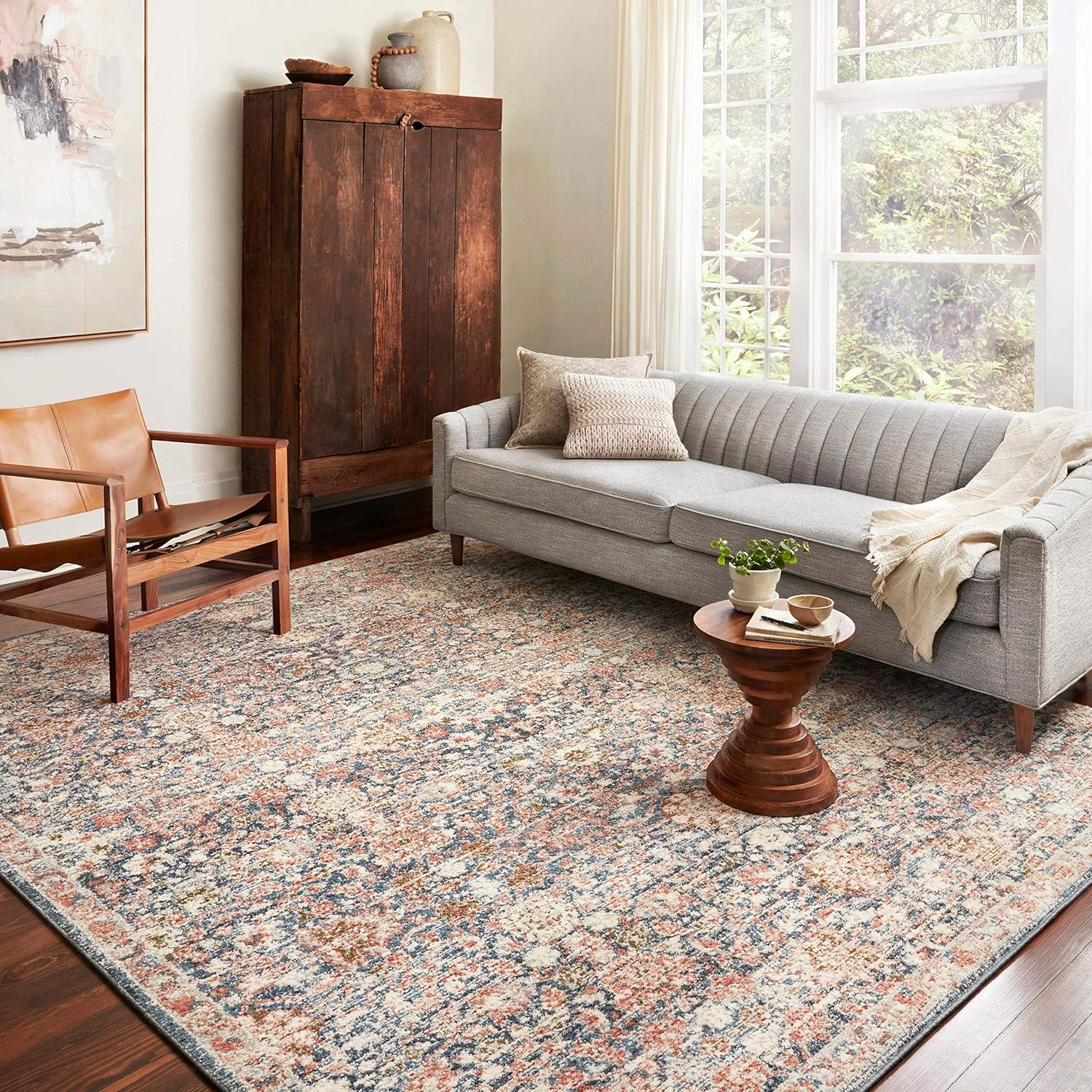 Elegant Navy and Rust 5'-3" x 7'-6" Viscose Area Rug