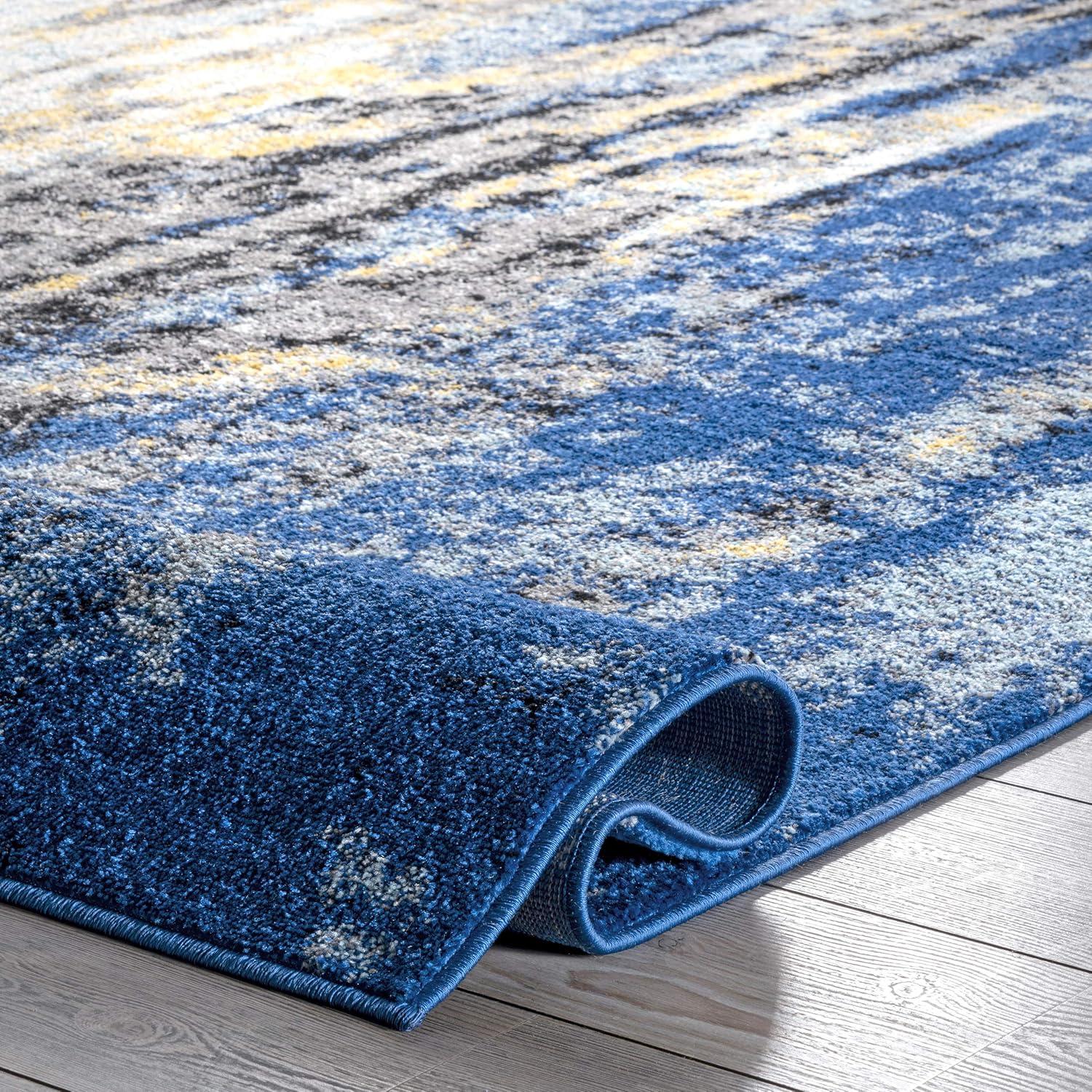 Braided Blue Abstract Motif Synthetic Runner Rug, 2'8"x8'