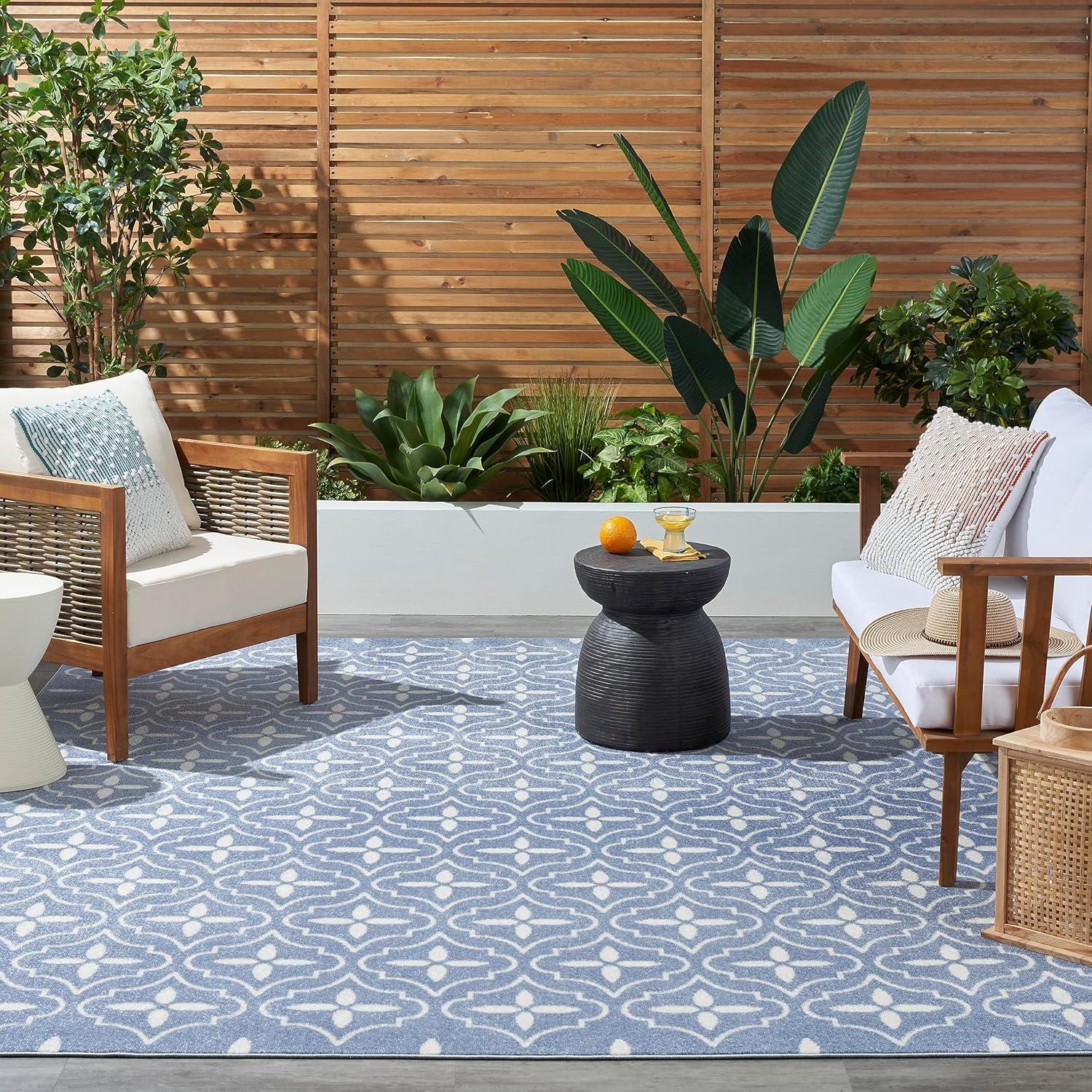 Nourison Essentials Blue/Ivory Indoor/Outdoor Area Rug