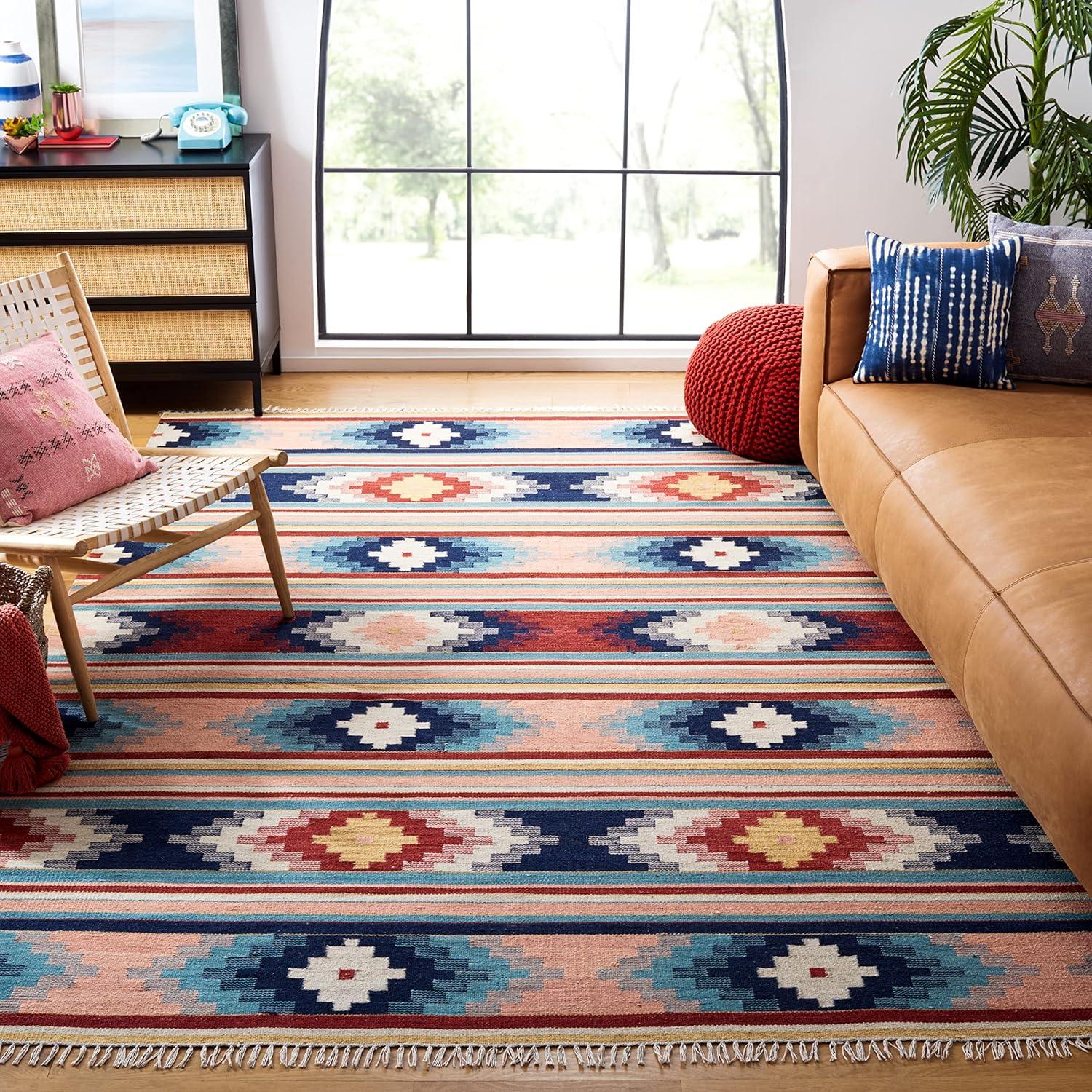 Kilim KLM713 Hand Woven Area Rug - Light Pink/Blue - 8'x10' - Safavieh.