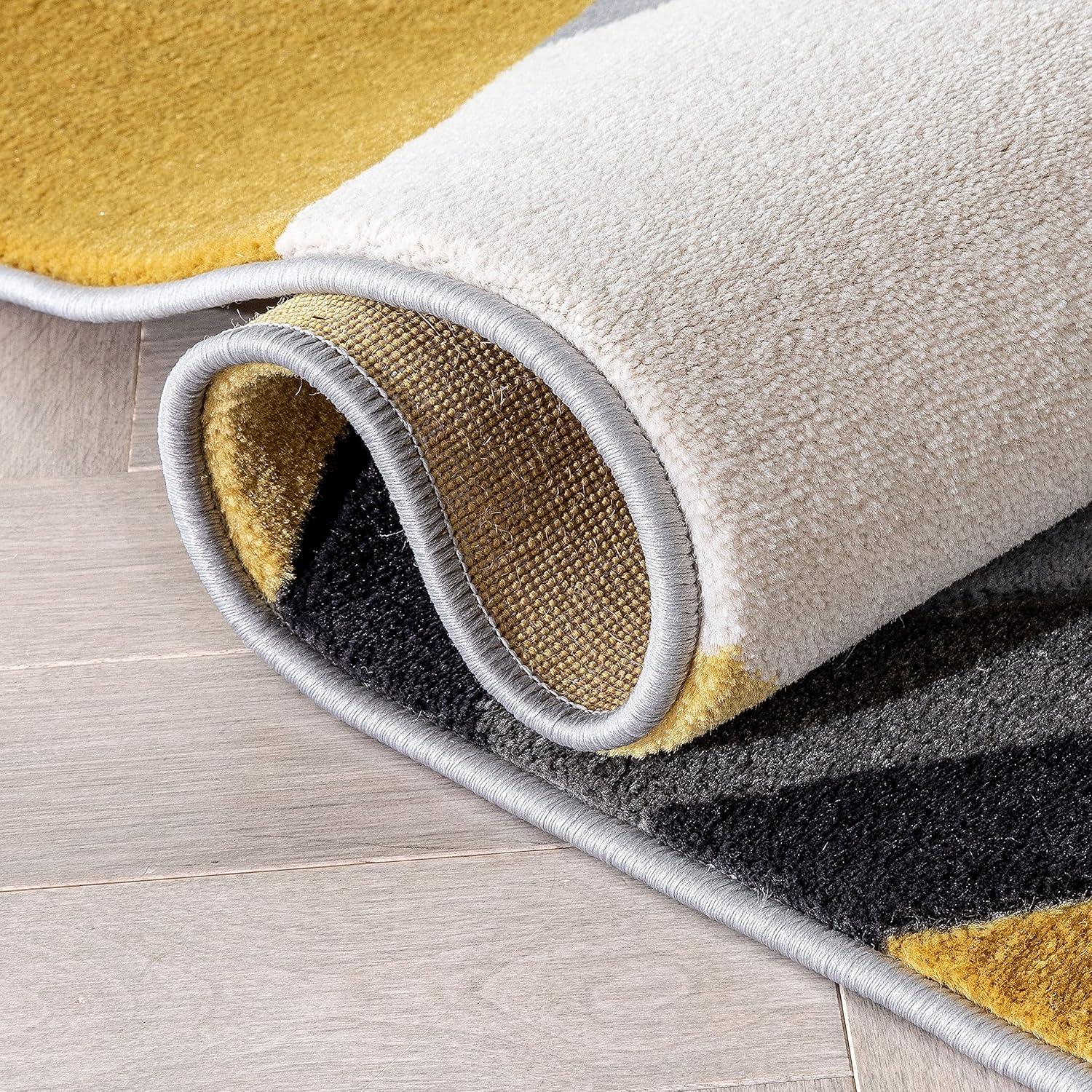 Markovich Gold Modern Geometric Stripes 3D Textured Rug