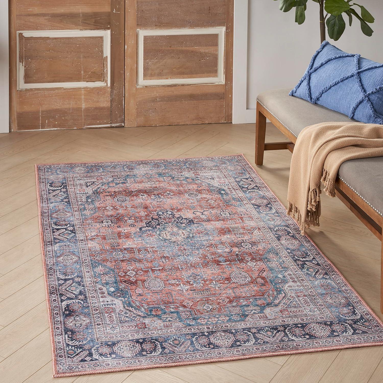Nourison Washable Brilliance 4' x 6' Blue/Multi Vintage Indoor Rug
