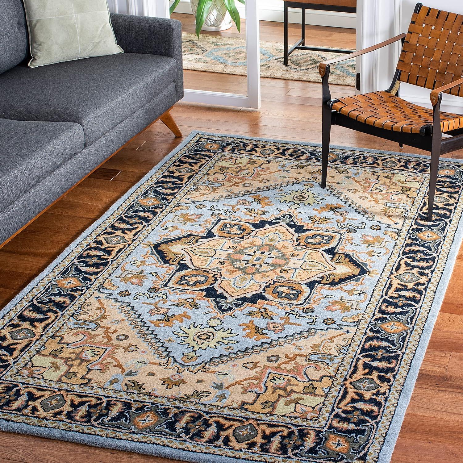 Heritage HG625 Handmade Area Rug - 5'x8' - Blue/Light Brown - Safavieh