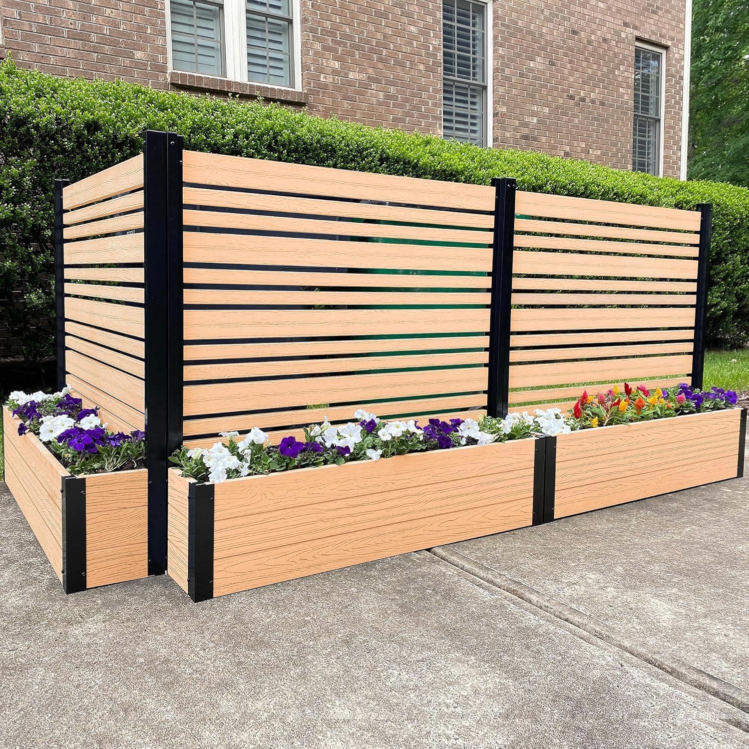 Cedar Freestanding Vinyl Privacy Screen with Planter Box