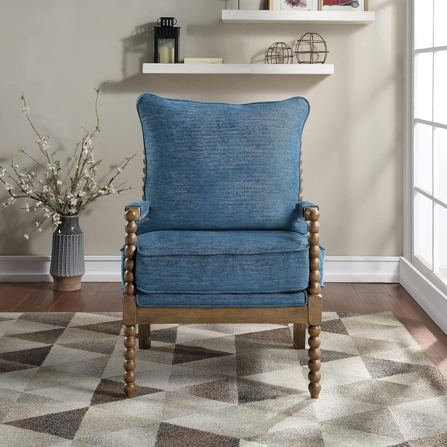 Fletcher Spindle Chair in Navy Blue Fabric with Brush Charcoal Finish