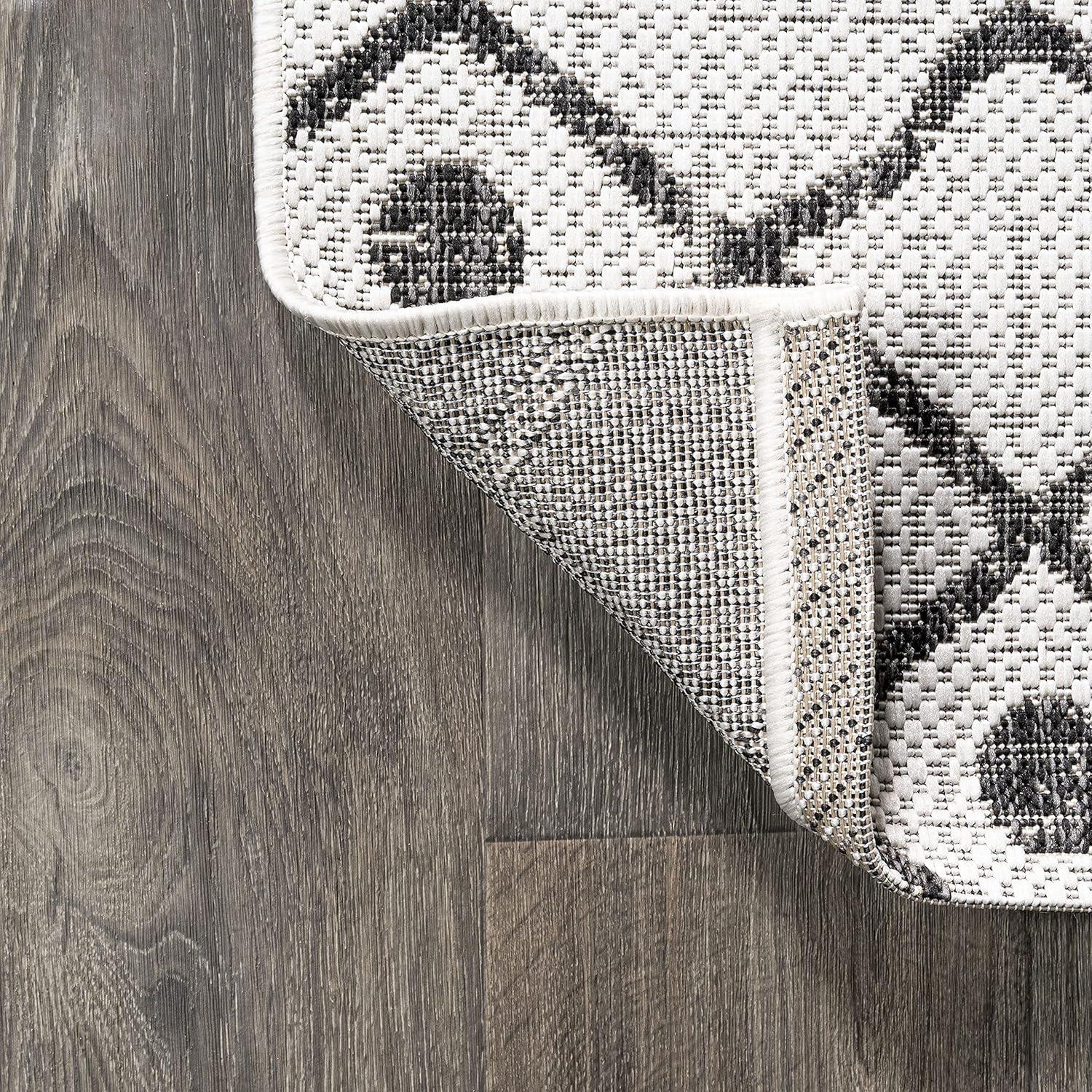 2'x10' Nokat Modern Bohemian Styled Indoor/Outdoor Runner Rug, Ivory/Black - JONATHAN Y