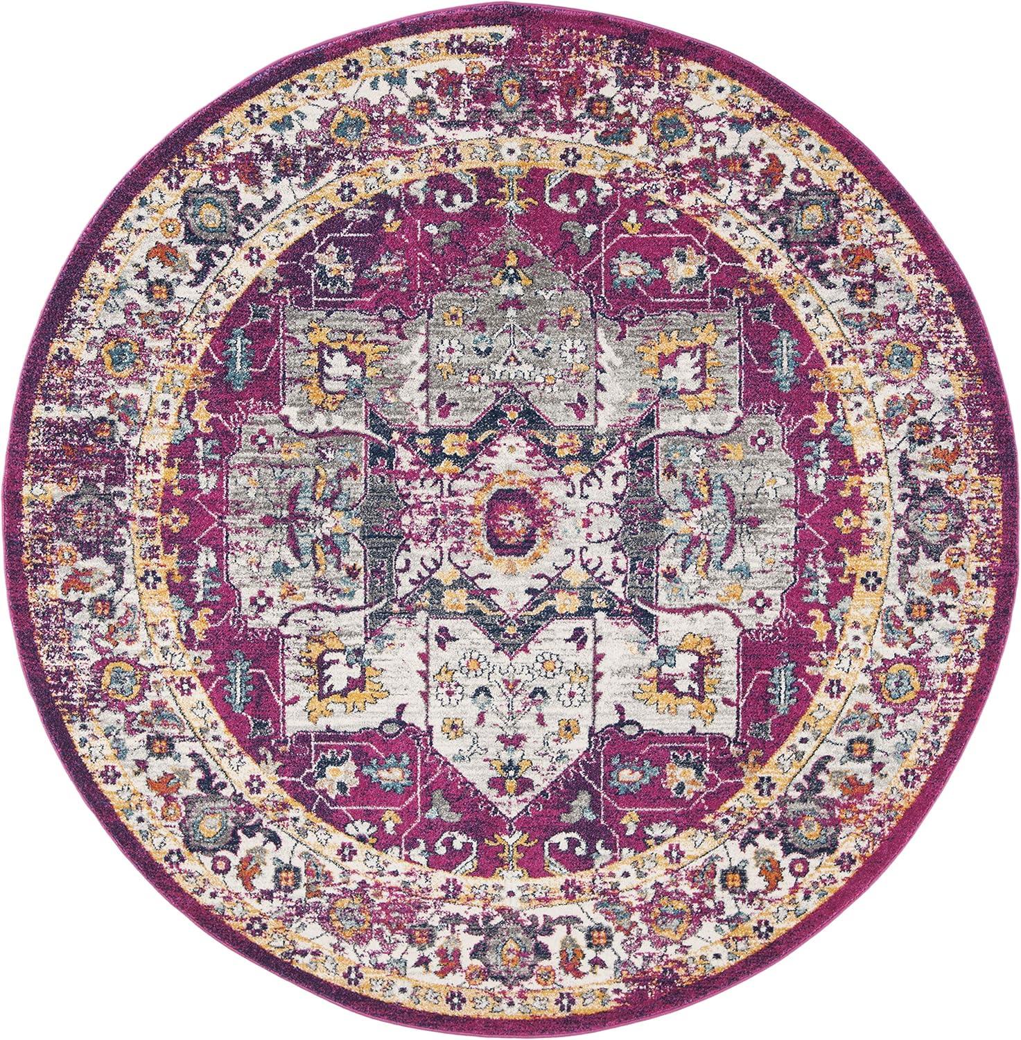 Evoke EVK275 Power Loomed Indoor Area Rug - Fuchsia/Ivory - 6'7" Round - Safavieh