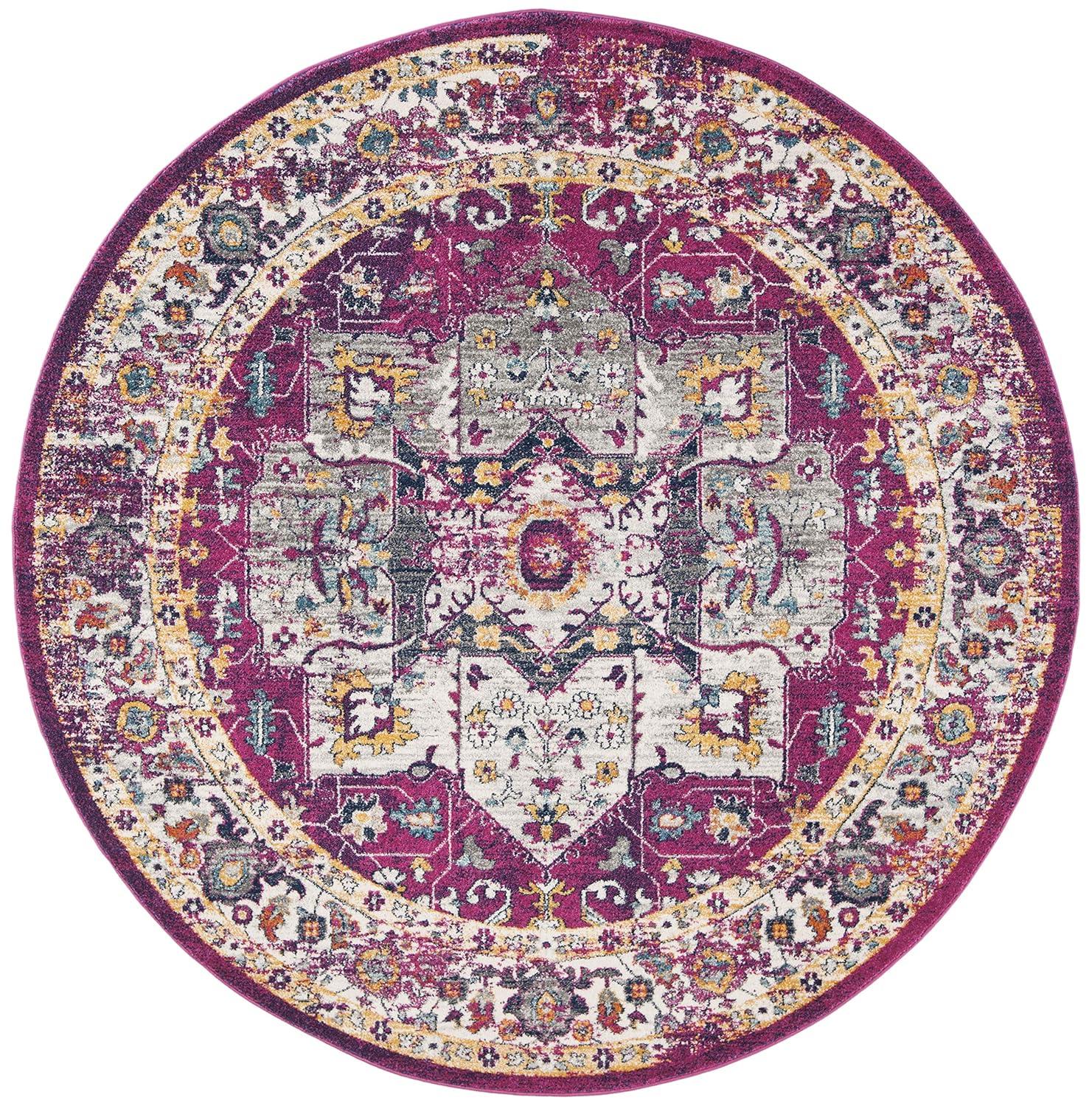 Evoke EVK275 Power Loomed Indoor Area Rug - Fuchsia/Ivory - 6'7" Round - Safavieh