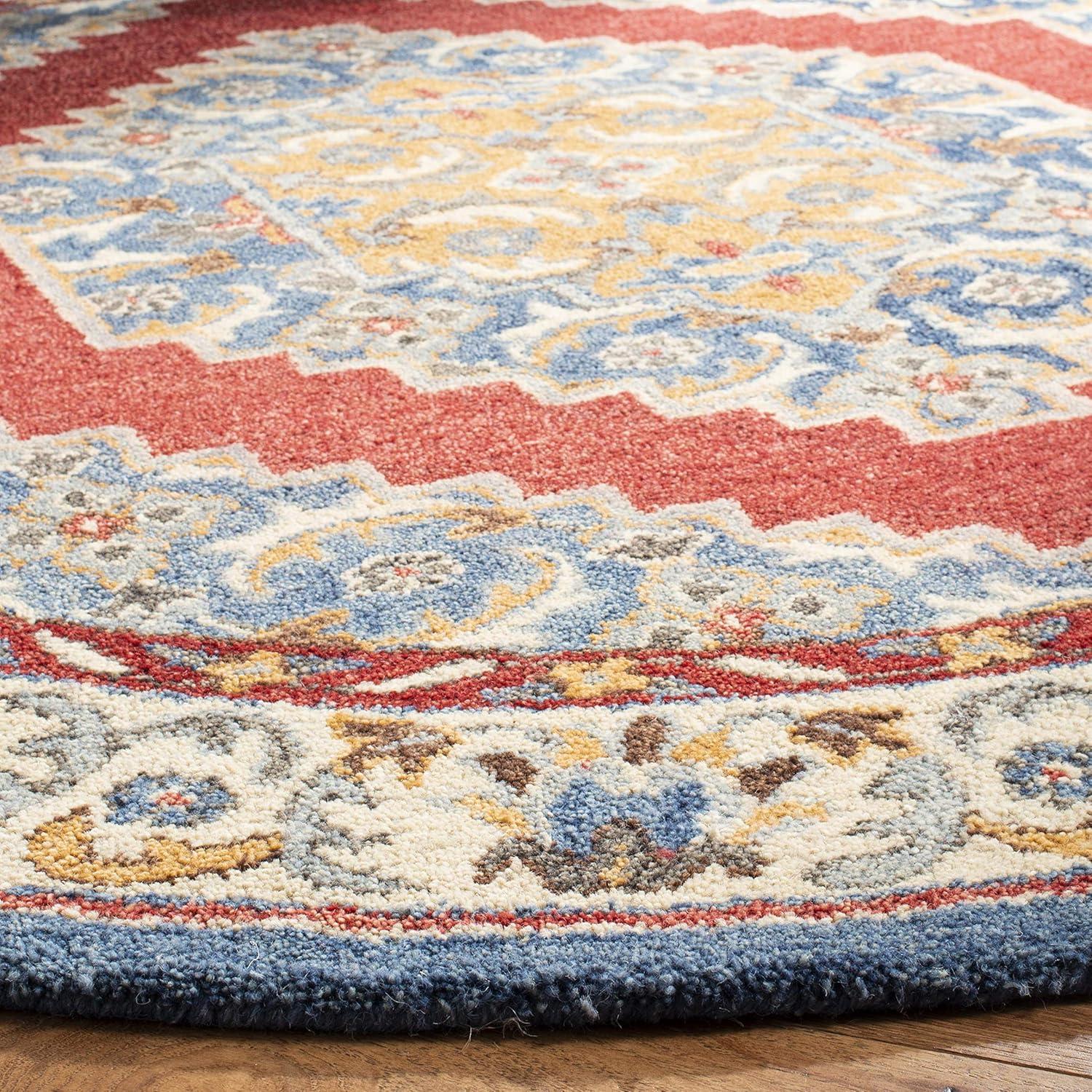 Antiquity AT505 Hand Tufted Area Rug - Blue/Red - 6' Round - Safavieh.