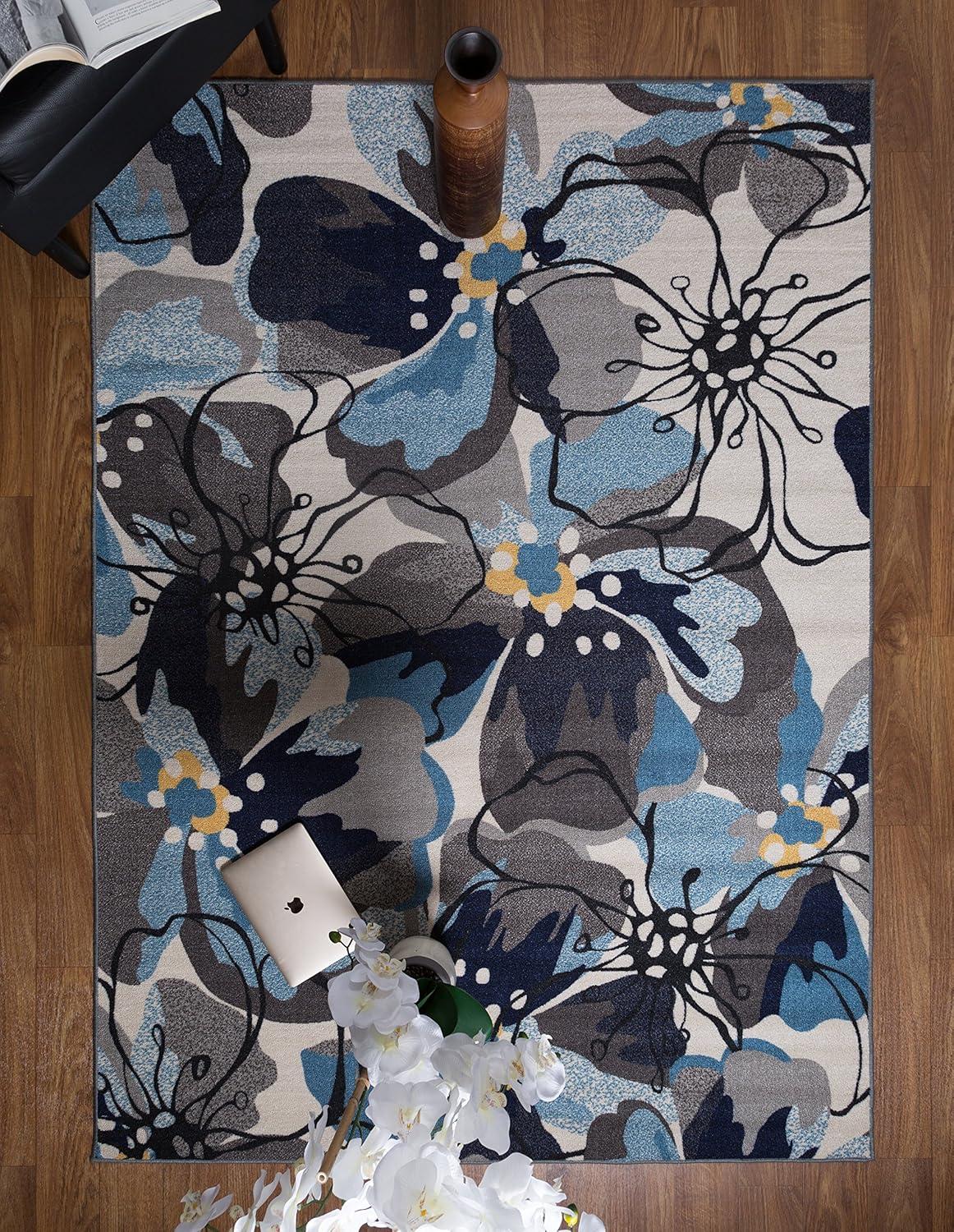 World Rug Gallery Modern Floral Non-Slip (Non-skid) Area Rug - Gray 7'10" x 10':  Low Pile,  Stain-Resistant,  Pet Friendly