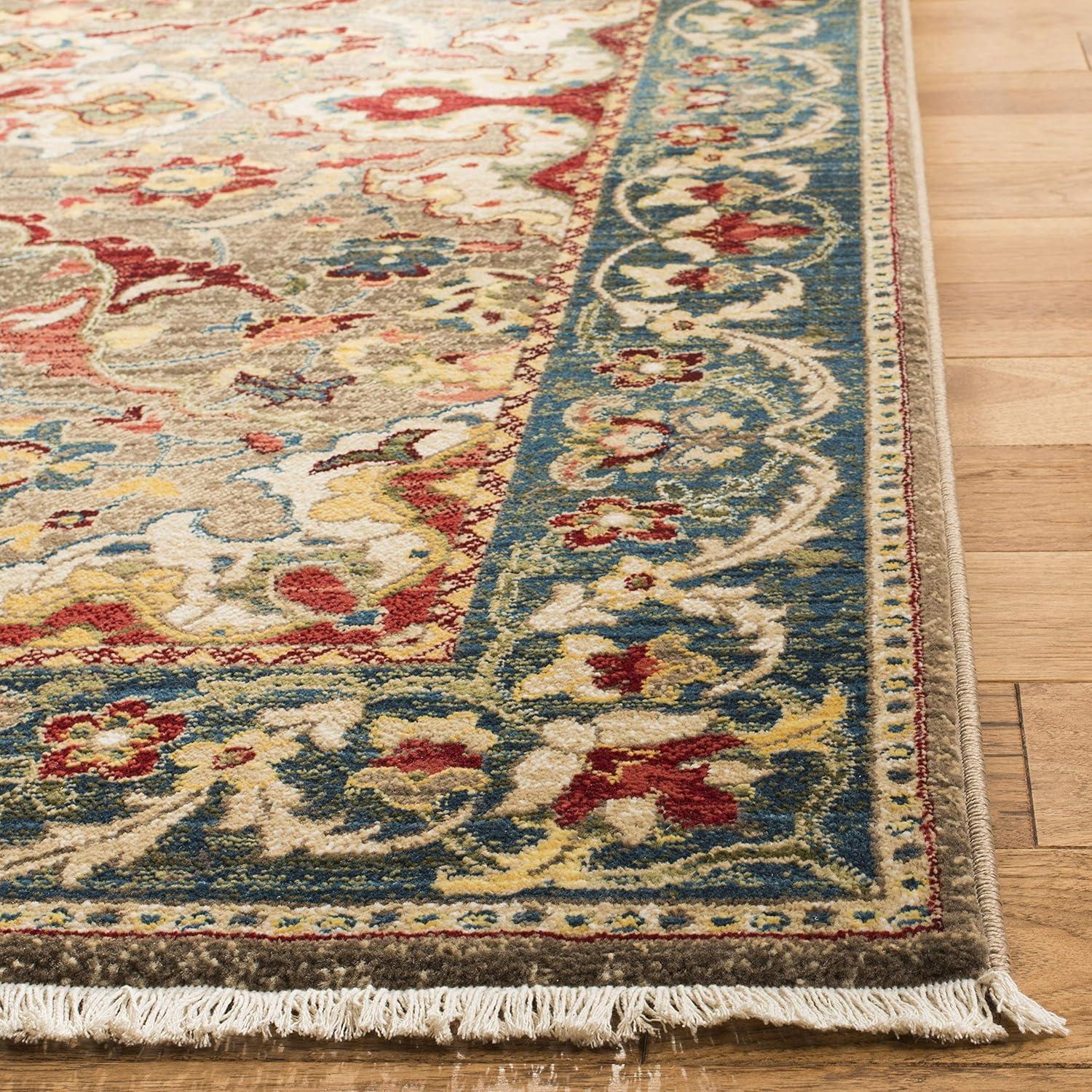 Elegant Taupe & Blue Reversible Synthetic Area Rug, 3'3" x 4'10"