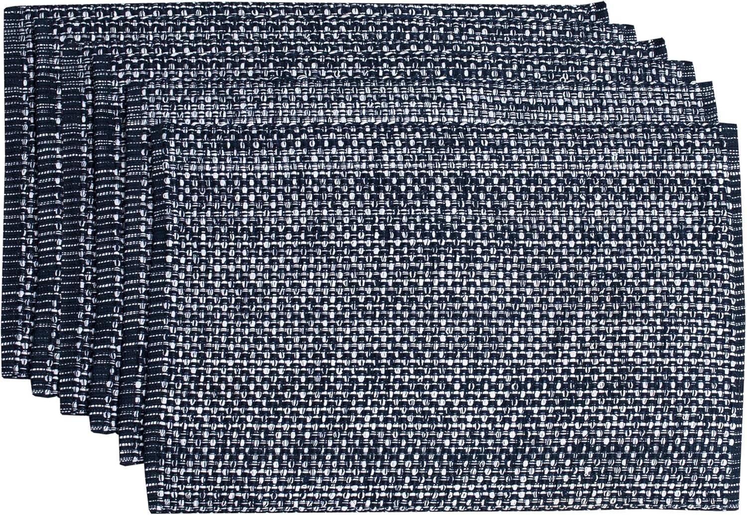 Navy and White Woven Cotton Rectangular Placemats, 13" x 19", Set of 6