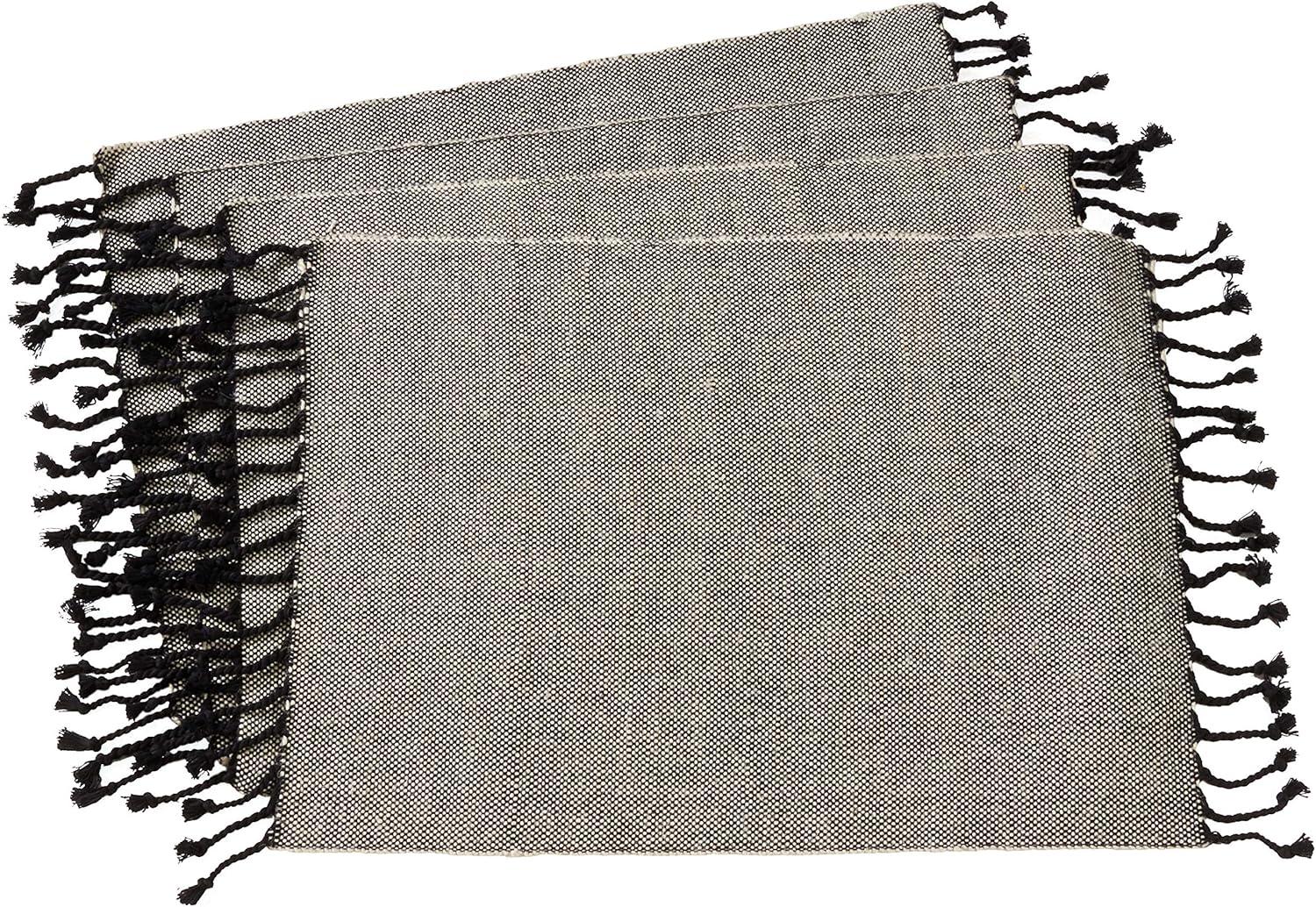 Set of 4 Solid Tassel Placemat Black - Saro Lifestyle: Jute-Cotton Blend, Rectangular, Dining Table Decor