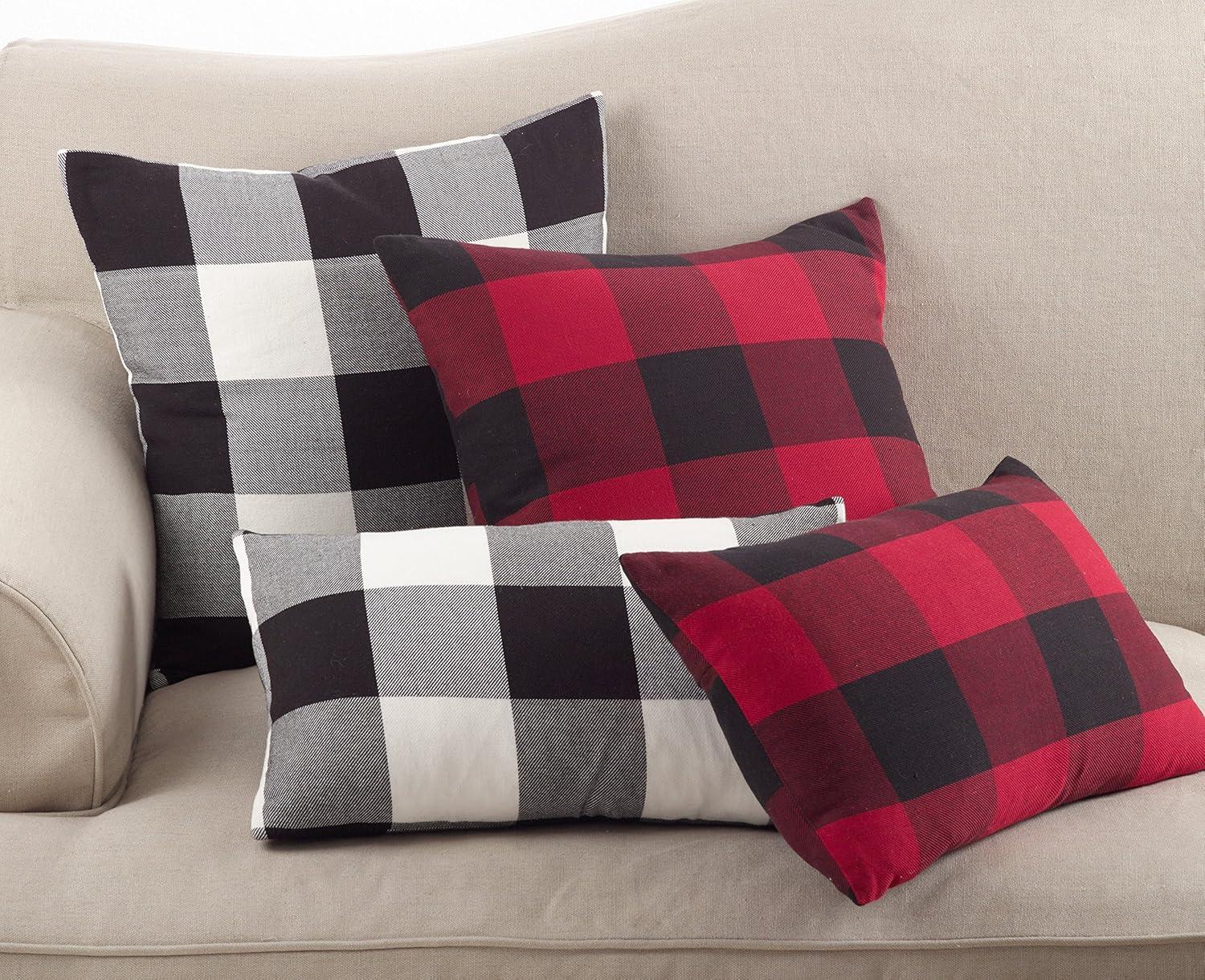 Saro Birmingham Collection Plaid Cotton Reversible Throw Pillow