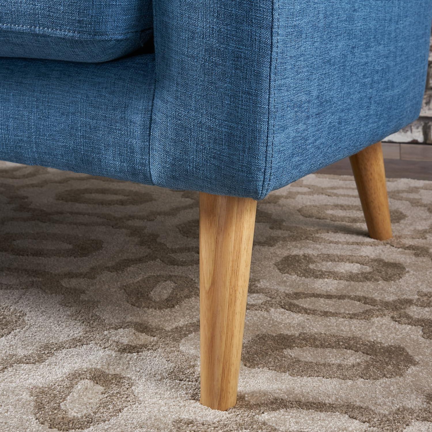 Muted Blue Tufted Fabric Loveseat with Rubberwood Legs