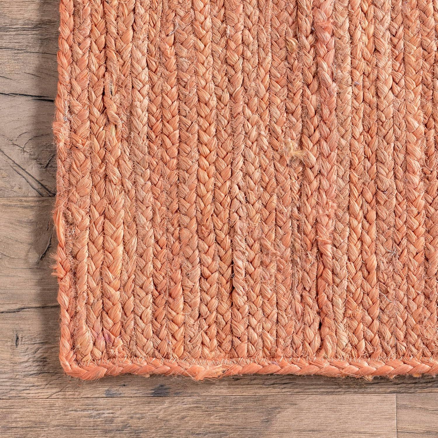 nuLOOM 8x10 Rigo Jute Hand Woven Area Rug, Peach, Solid Farmhouse Design, Natural Fiber, For Bedroom, Living Room, Dining Room, Hallway, Office, Kitchen, Entryway