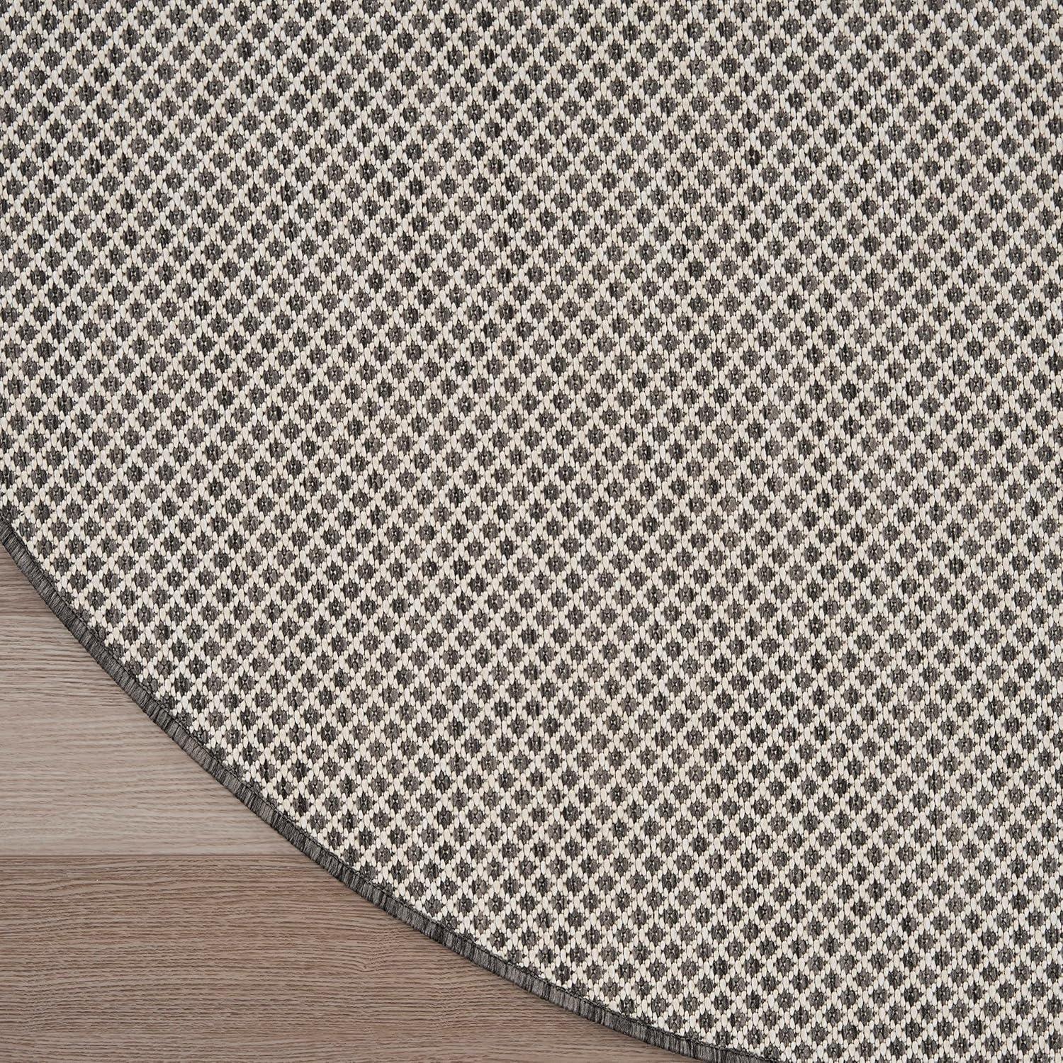 Nourison 4' x 4' Courtyard Modern Easy Care Flatweave Indoor Outdoor Round Rug Ivory/Charcoal