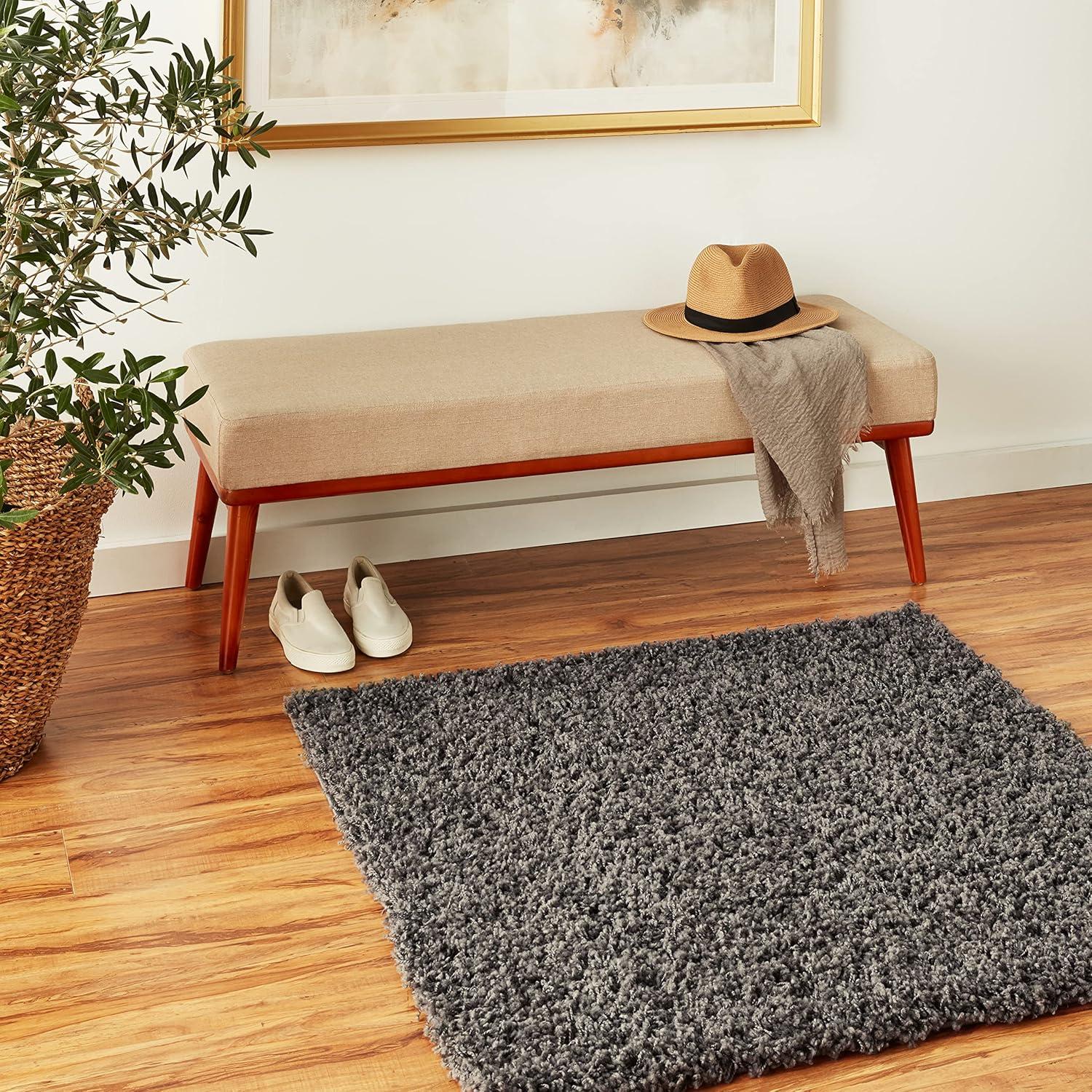 Unique Loom 3' 3 x 3' 3 Solid Shag Graphite Gray Area Rug