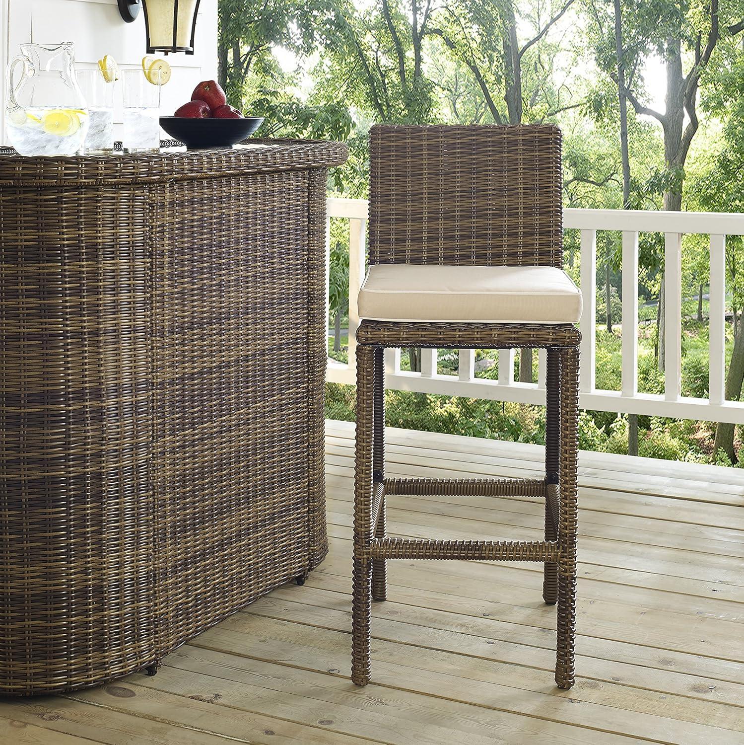 Bradenton Set of 2 Outdoor Wicker Bar Height Stools - Sand - Crosley