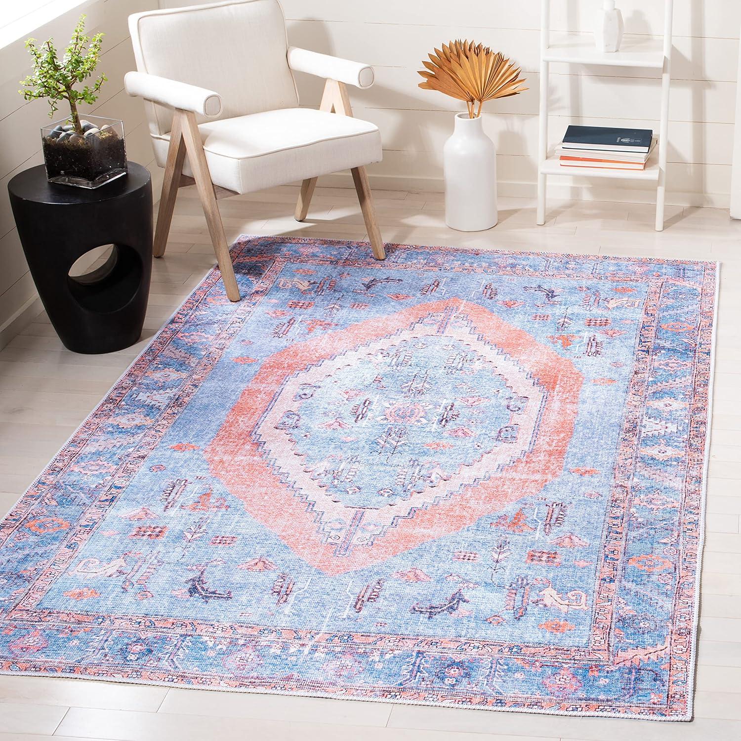 Serapi SEP356 Power Loomed Machine Washable Skid-Resistant Indoor Area Rug - Light Blue/Beige - 5'3"x7'7" - Safavieh