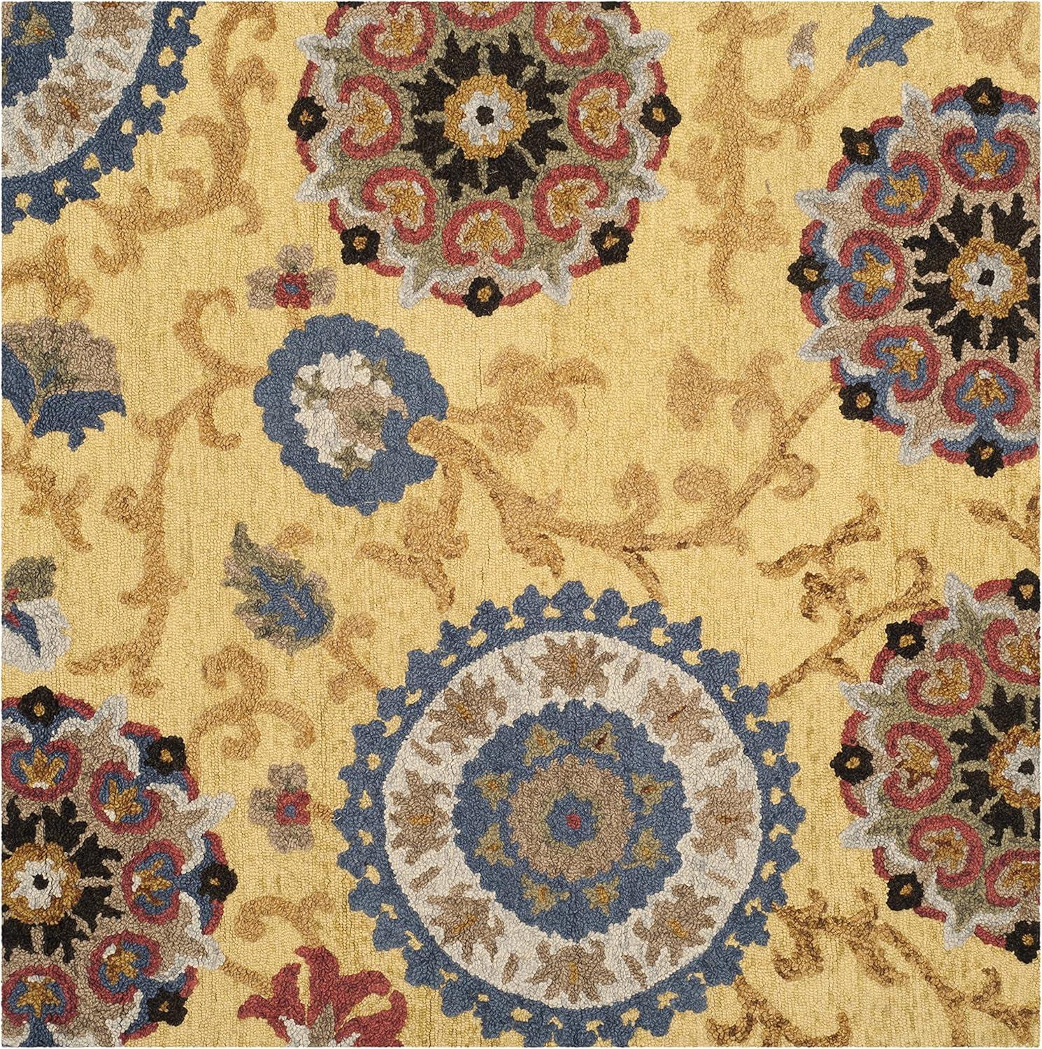 Handmade Blossom Gold and Multicolor Square Wool Area Rug