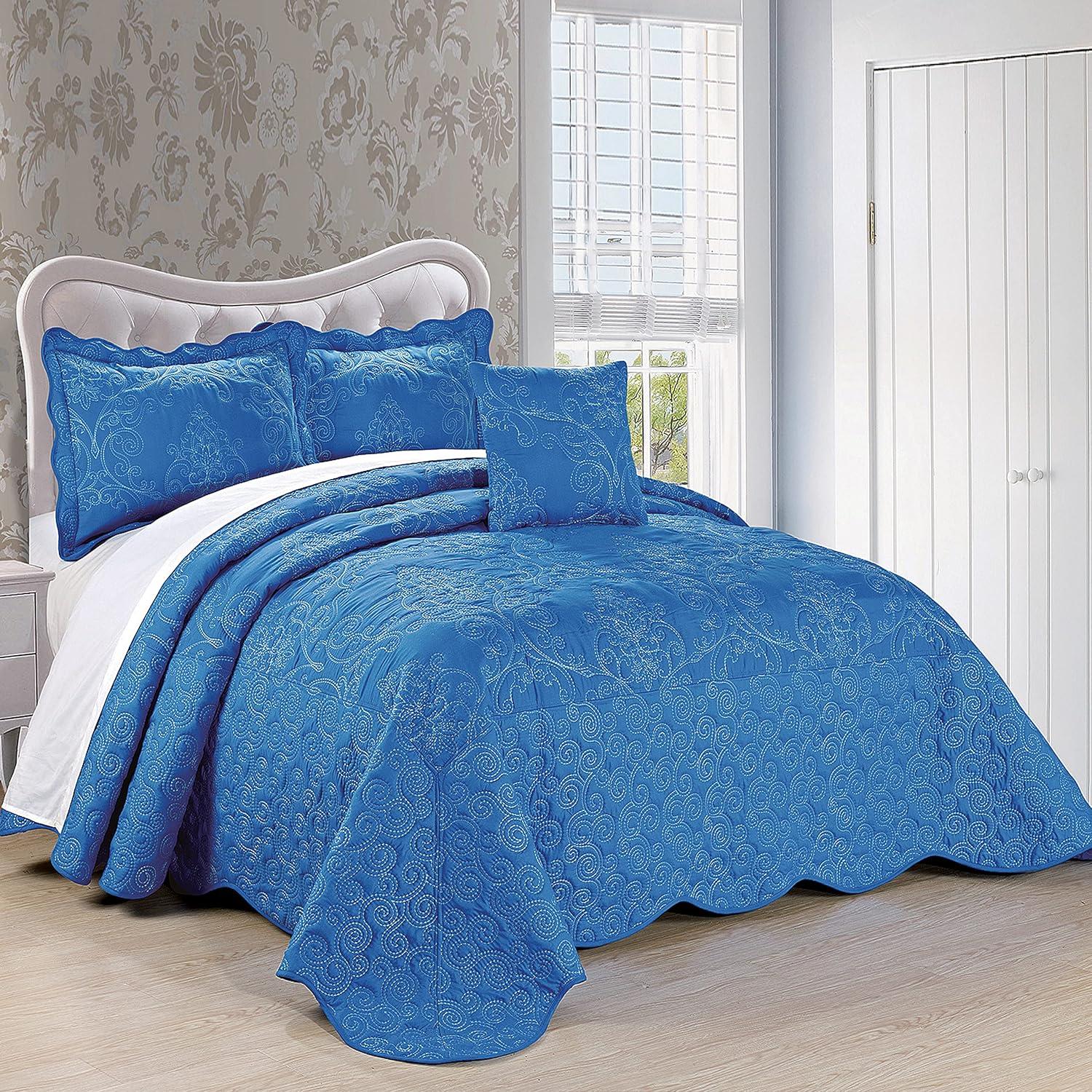 Home Soft Things 4 Piece Damask Embroidery Bedspread Set
