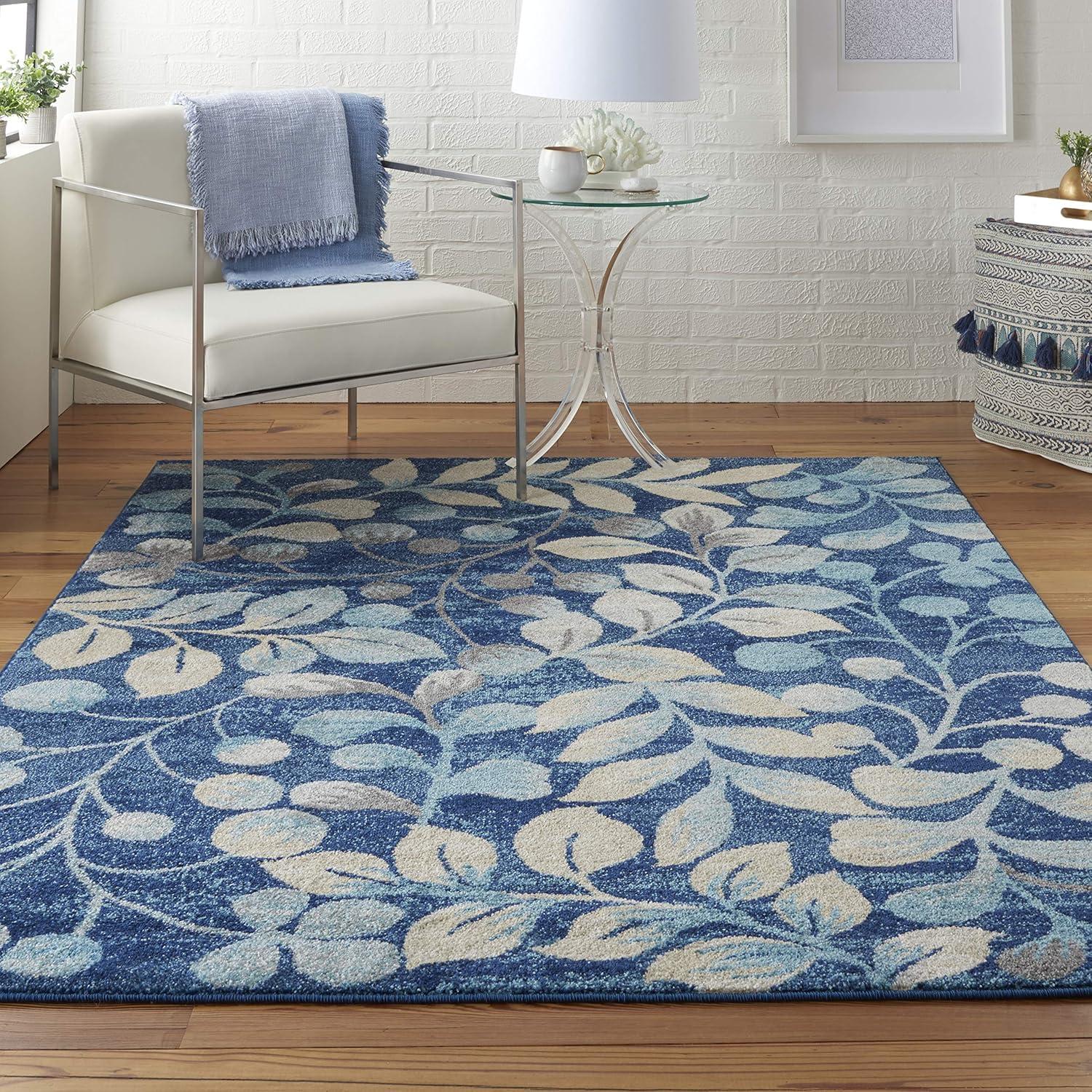 Nourison Tranquil 5'3" X 7'3" (5' x 7') Navy Indoor Area Rug Contemporary Botanical Vine and Bloom by Nourison