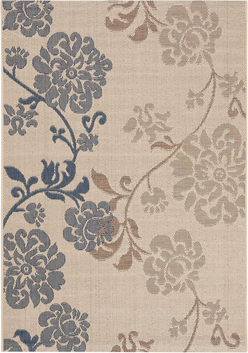 SAFAVIEH Courtyard Cindy Floral Indoor/Outdoor Area Rug, 5'3" x 7'7", Natural Brown/Blue