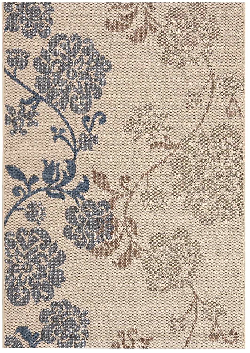 SAFAVIEH Courtyard Cindy Floral Indoor/Outdoor Area Rug, 5'3" x 7'7", Natural Brown/Blue