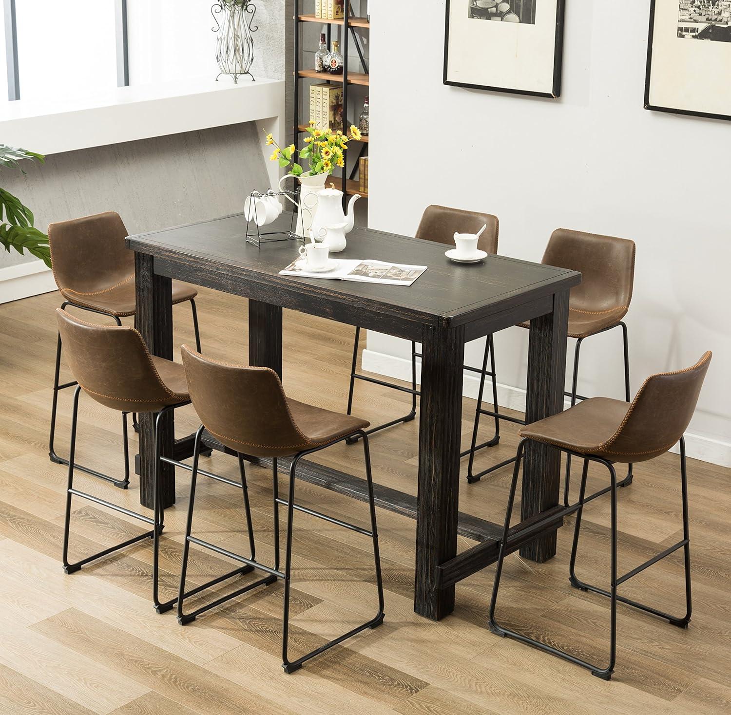 Roundhill Furniture Lotusville 7 Piece Bar Height Pub Table Set