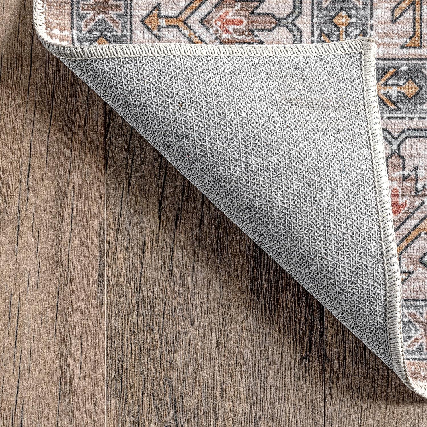 Nuloom Finley Pet Friendly Machine Washable Vintage Distressed Area Rug, 4' x 6', Beige