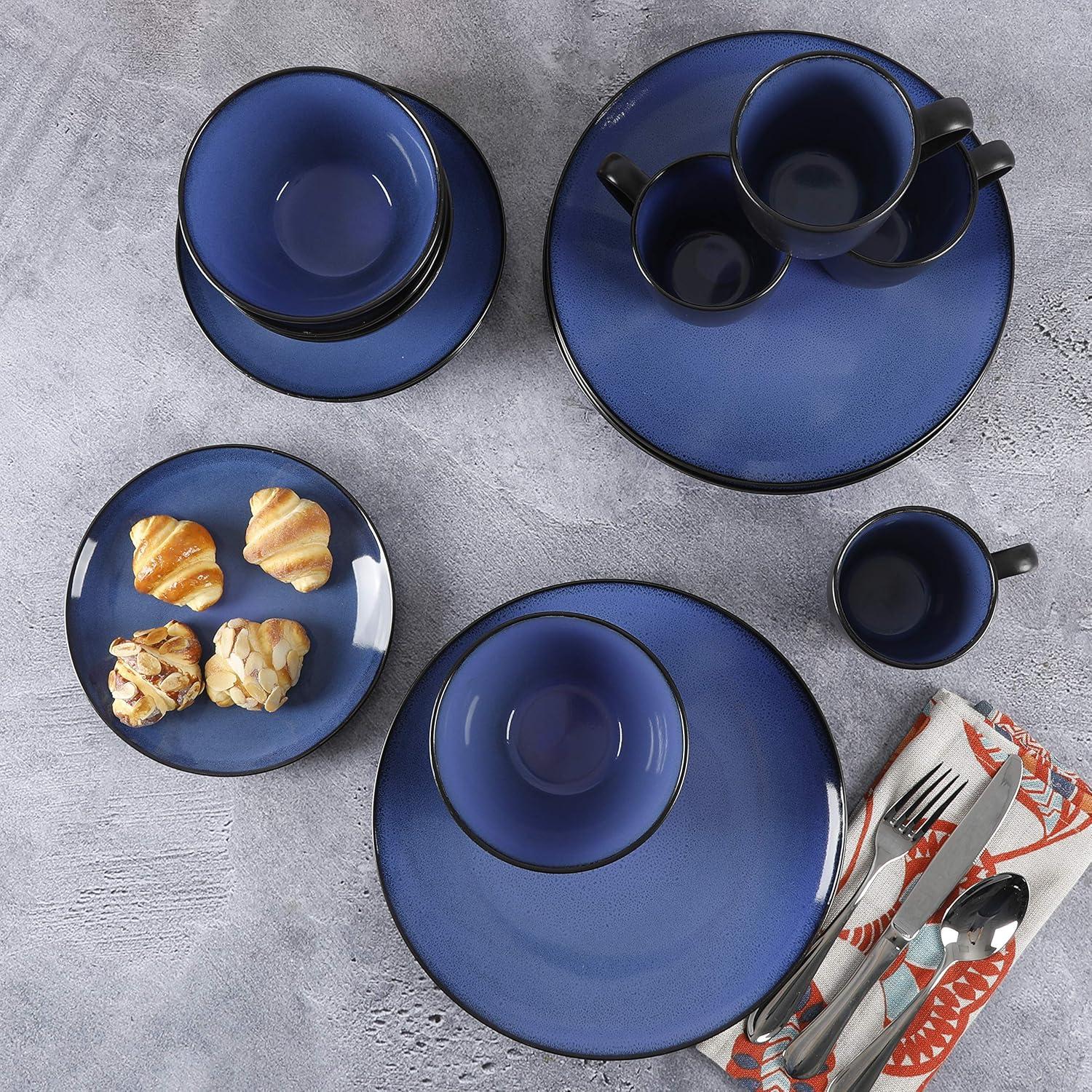 Blue Ceramic 16-Piece Reactive Glaze Dinnerware Set