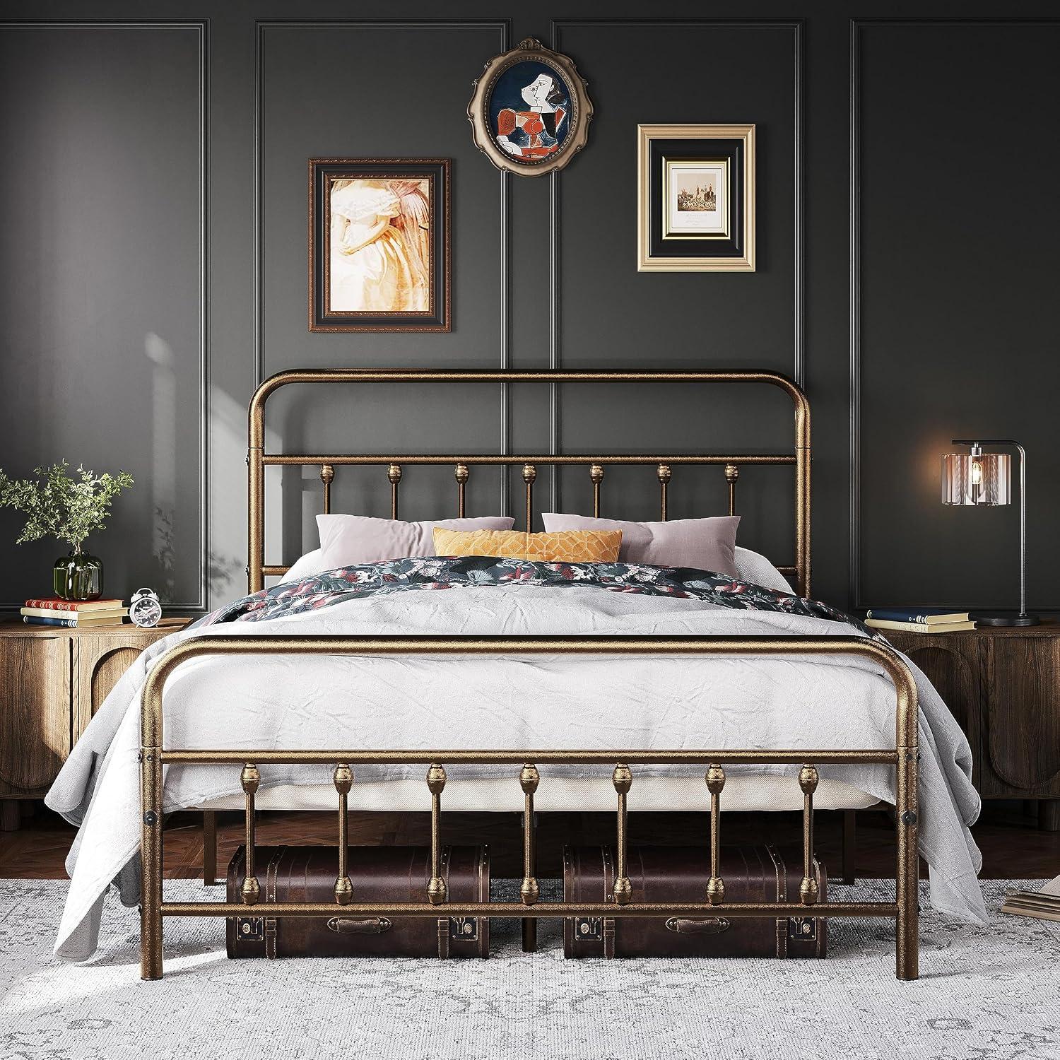 Bronze Full Size Metal Bed Frame with High Headboard