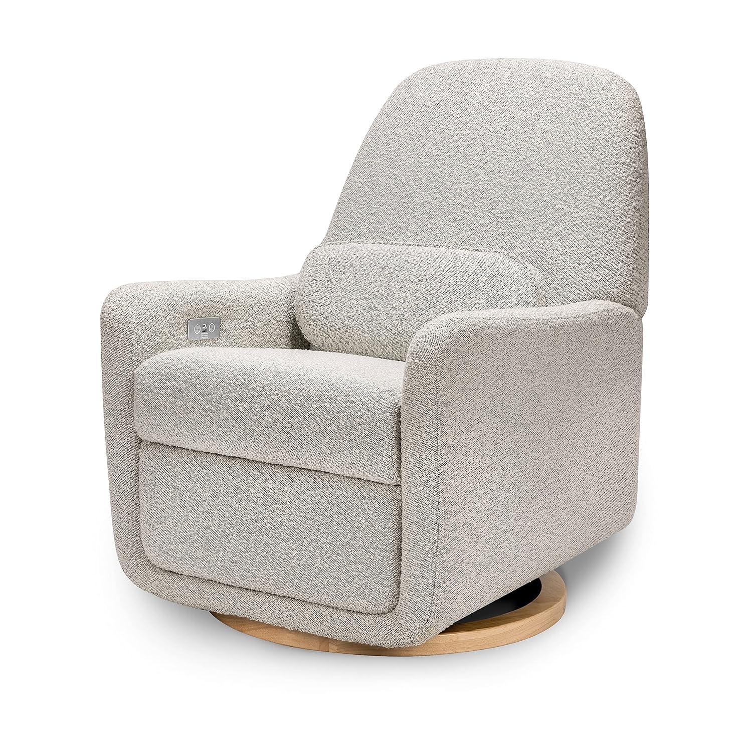 Arc Swivel Glider Recliner in Black/White Boucle with Wood Base