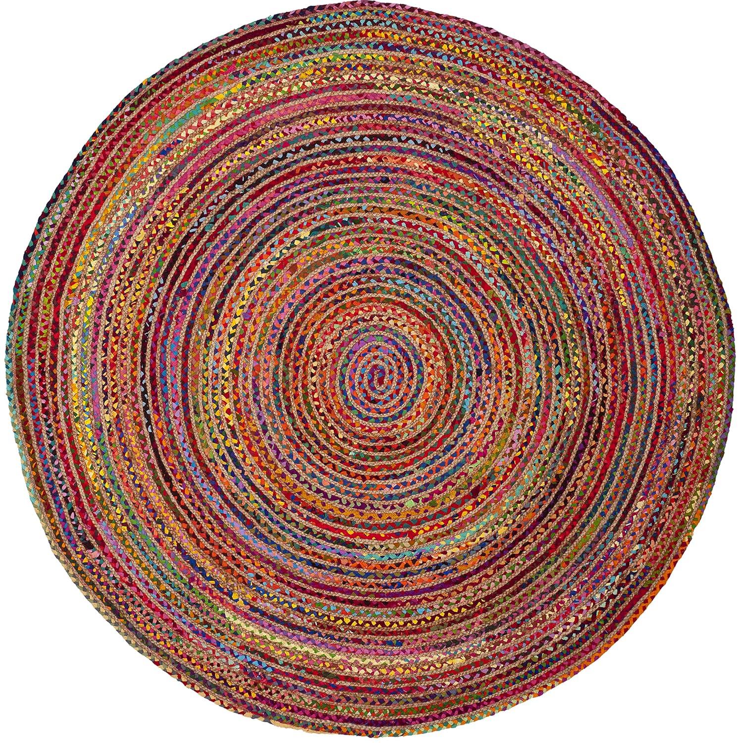 Cape Cod CAP202 Woven Indoor Area Rug - Red/Multi - 9'x9' Round - Safavieh