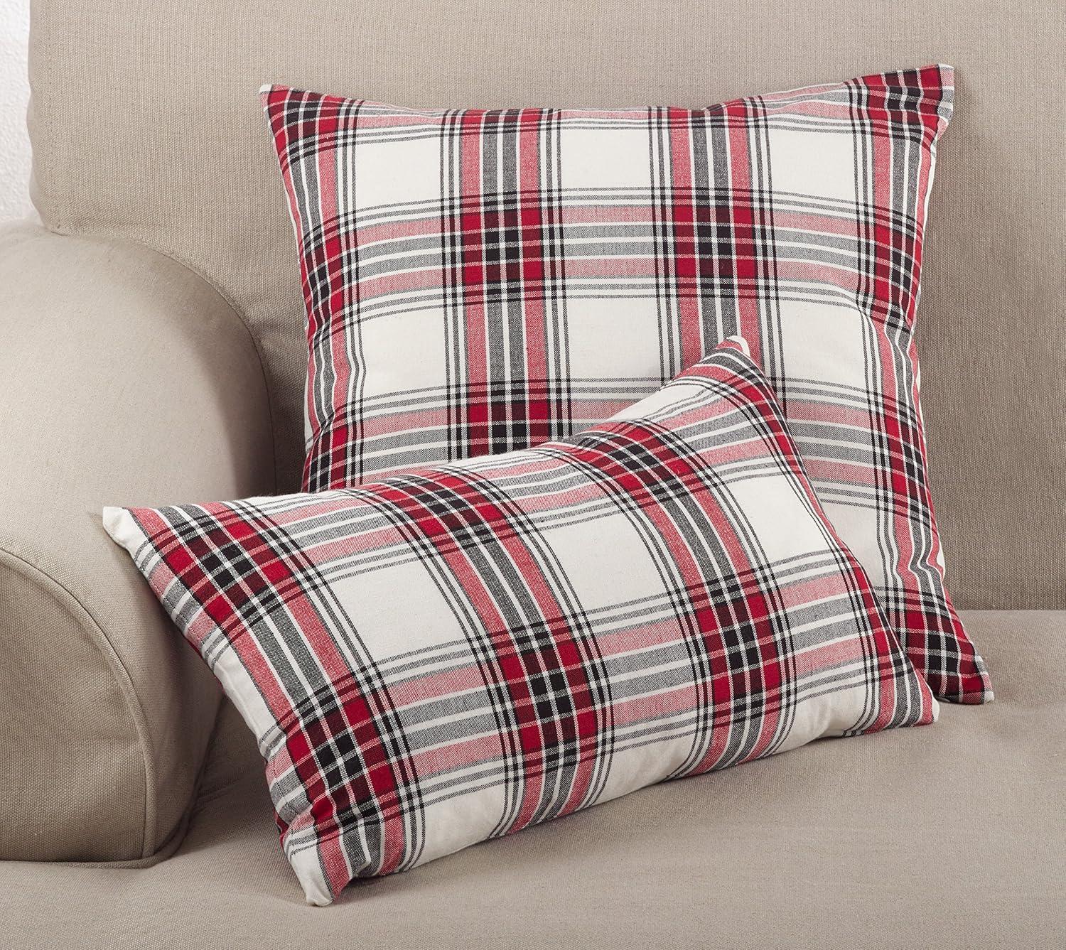 20"x20" Borland Plaid Down Filled Square Throw Pillow - Saro Lifestyle: Indoor/Outdoor, Cotton, Zipper Closure