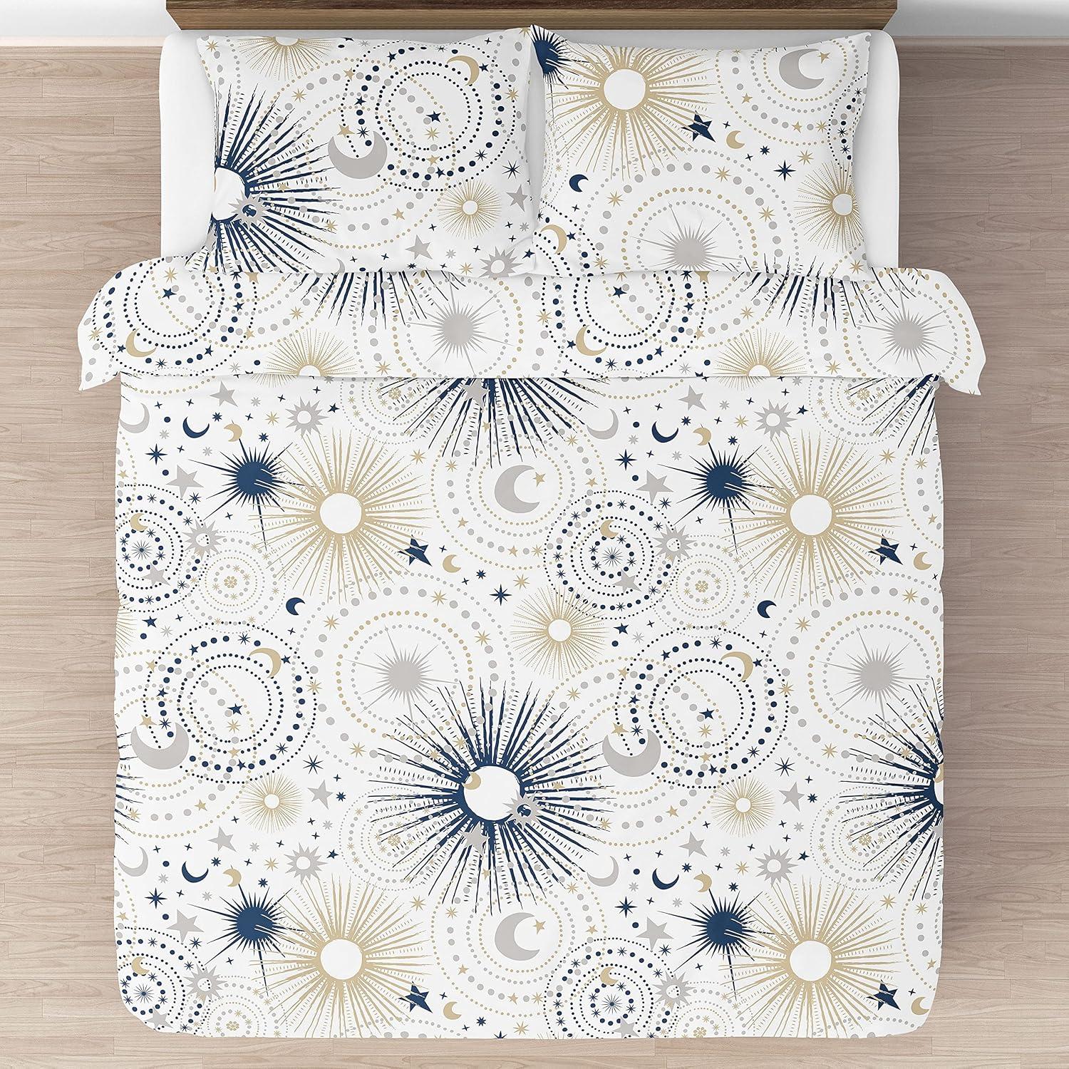 Celestial Navy Blue/Gray/White Microfiber 3 Piece Set