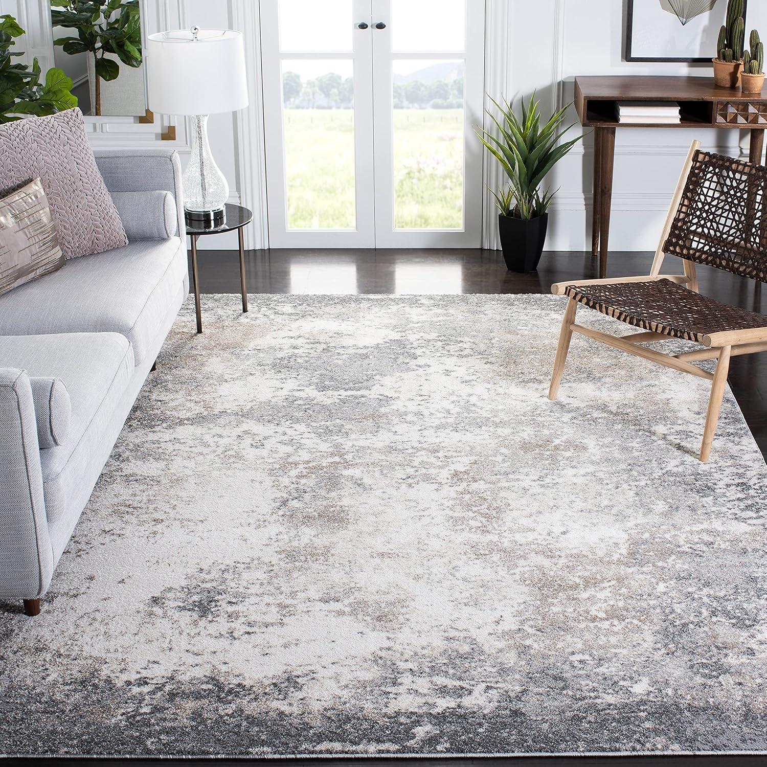 Aston ASN705 Power Loomed Indoor Area Rug - Grey/Ivory - 9'x12' - Safavieh