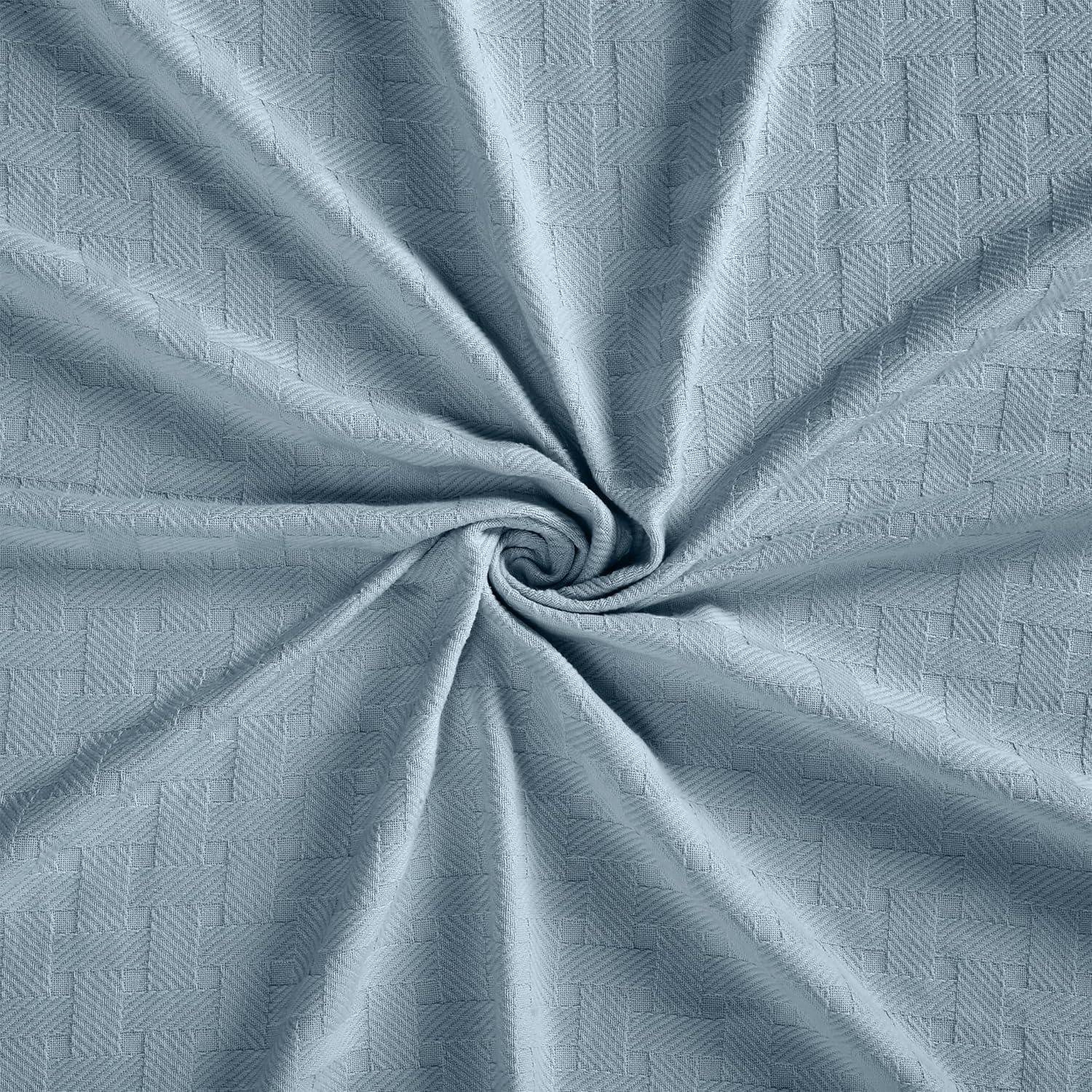 Superior Basketweave Cotton Blanket, Full/Queen, Light Blue