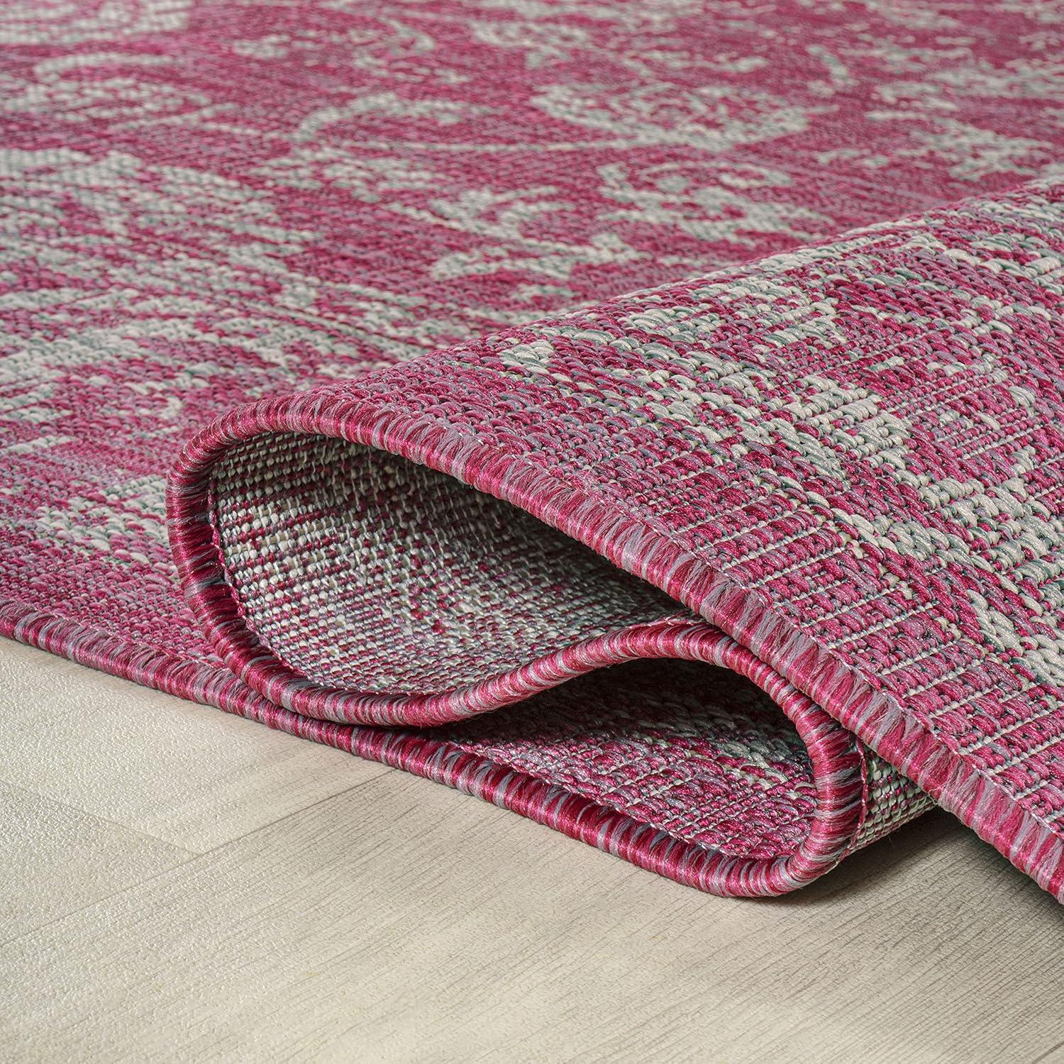 9' x 12' Tela Bohemian Textured Weave Floral Indoor/Outdoor Area Rug, Fuchsia/Light Gray - JONATHAN Y