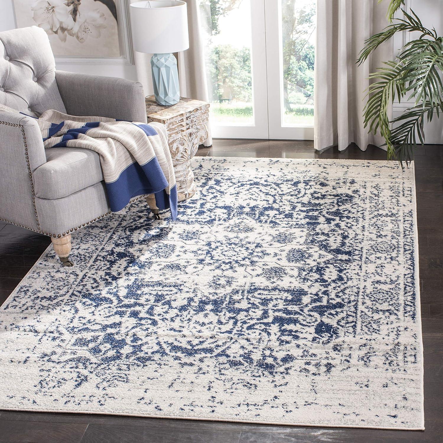 Madison MAD603 Power Loomed Indoor Area Rug - Cream/Navy - 6'7"x9'2" - Safavieh