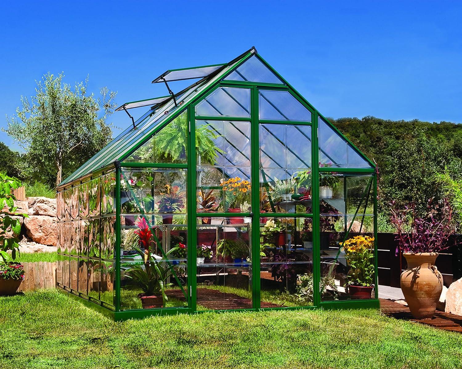 Green and Clear Aluminum Polycarbonate 8' x 12' Greenhouse